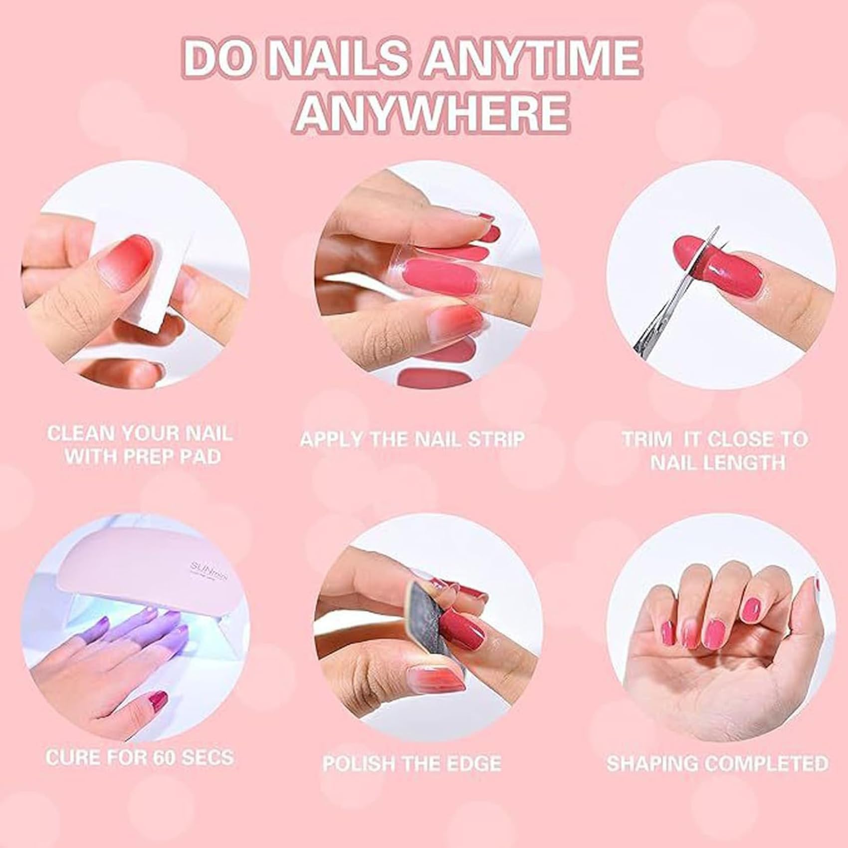 UV Gel Nail Stickers Kit with Light for Home Manicure
