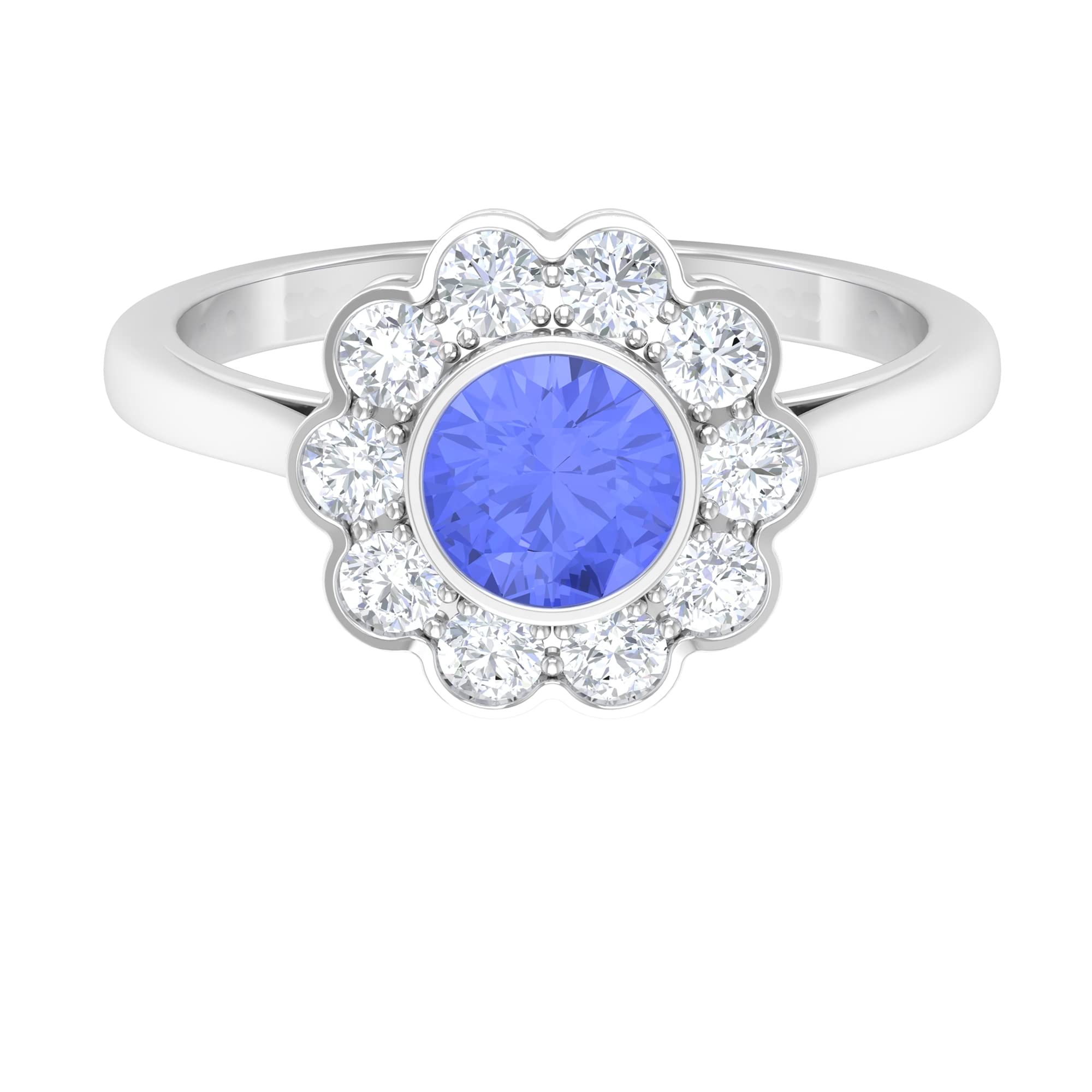 1.75 CT Tanzanite & Moissanite Engagement Ring - Floral Halo Design in 14K Solid Gold - Elegant Blue Tanzanite Wedding Ring for Proposals, Anniversaries & Special Occasions