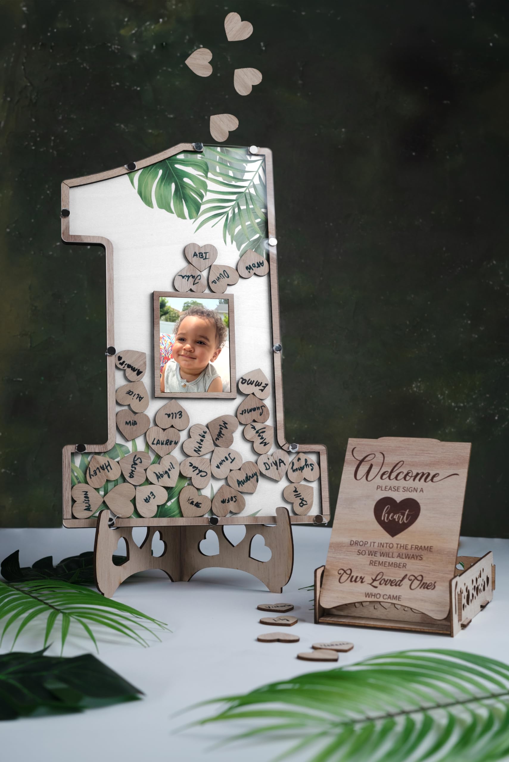 1st Birthday Decorations - Number One Shaped Photo Frame for Baby's First Birthday Party - White Keepsake Guest Book Alternative & Centerpiece - Perfect for Birthday Photo Displays, Nursery Decor, and Milestone Celebrations