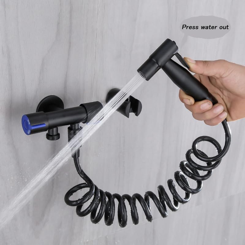 Premium 304 Stainless Steel Bidet Sprayer Kit with Dual Outlet Angle Valve - High Pressure Handheld Shower for Toilet Cleaning & Hygiene | No Electricity Needed | Perfect for Bathroom, RV & Portable Toilet Use (Black)