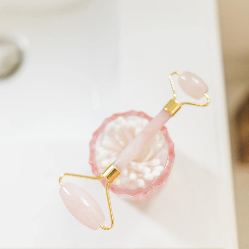 Rose Quartz Facial Roller & Gua Sha Set - Natural Jade Roller for Face Massage, Puffiness Relief & Skincare - Perfect for Home Spa, Relaxation & Anti-Aging Routine