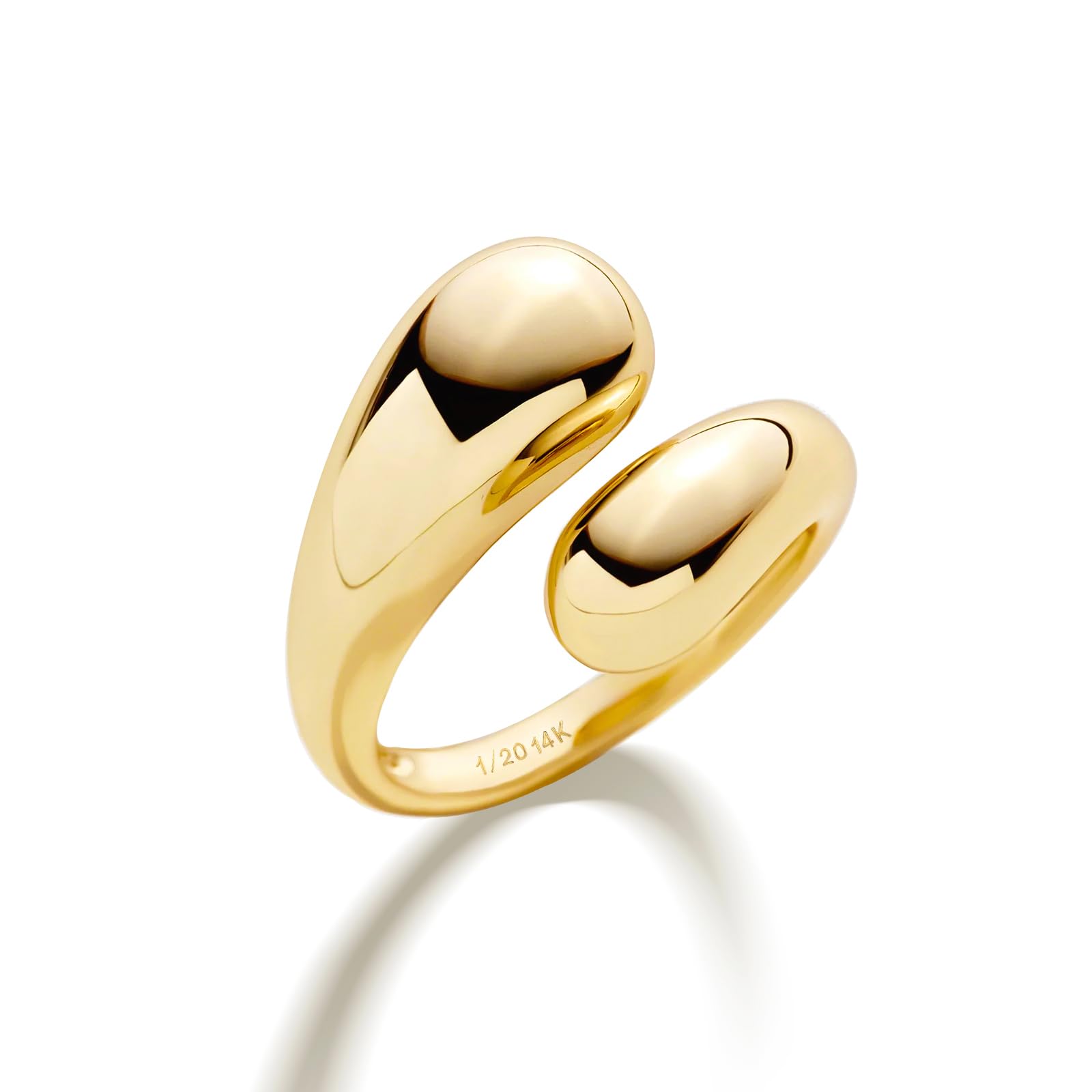 NOKMIT Chunky Gold Dome Rings for Women - Adjustable Bypass Teardrop Statement Ring in High Polished Gold/Silver Tone - Comfort Fit Open Wrap Band for Everyday Wear, Parties & Special Occasions