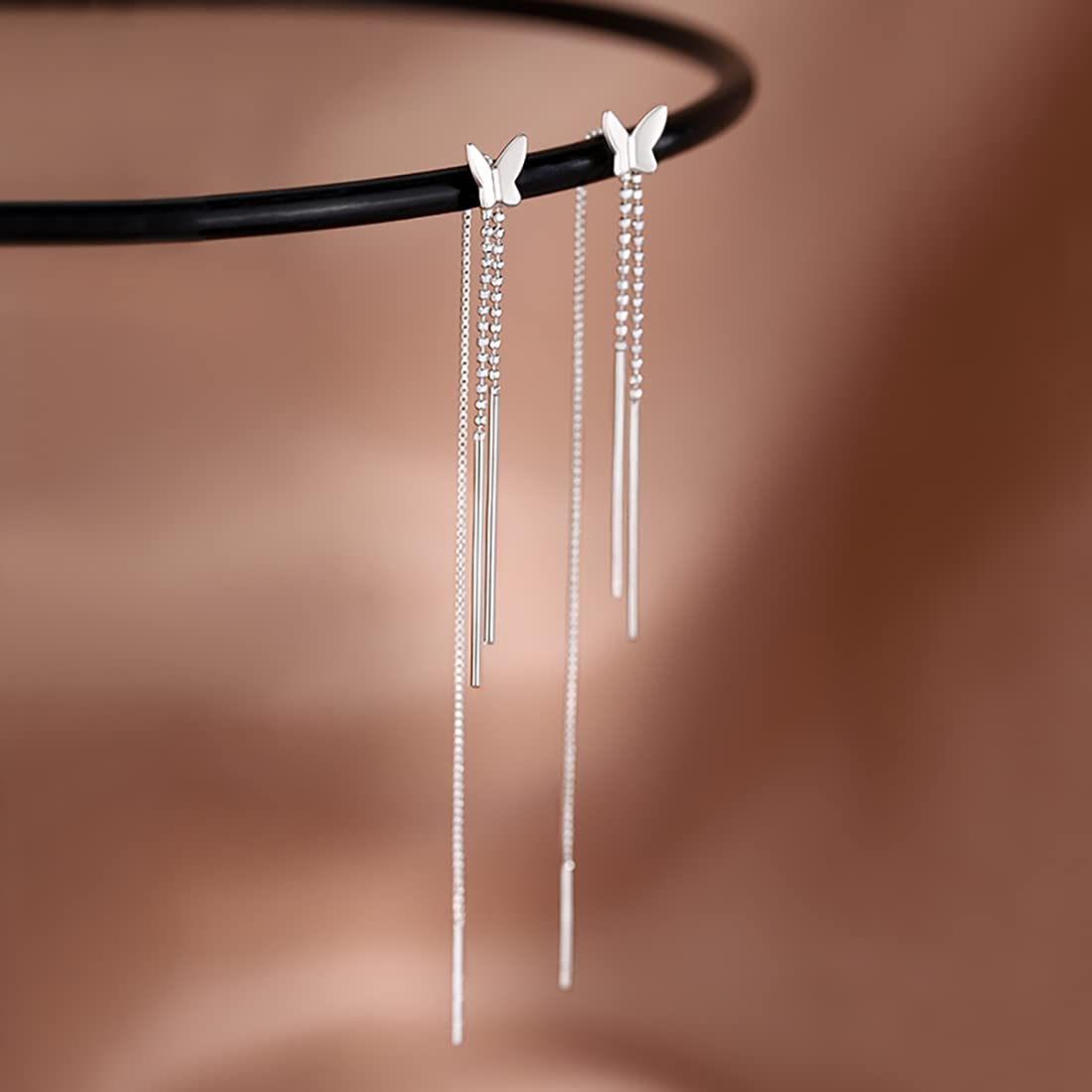 SLUYNZ 925 Sterling Silver Butterfly Dangle Earrings for Women - Elegant Threader Tassel Chain Jewelry | Perfect for Parties, Weddings & Everyday Wear