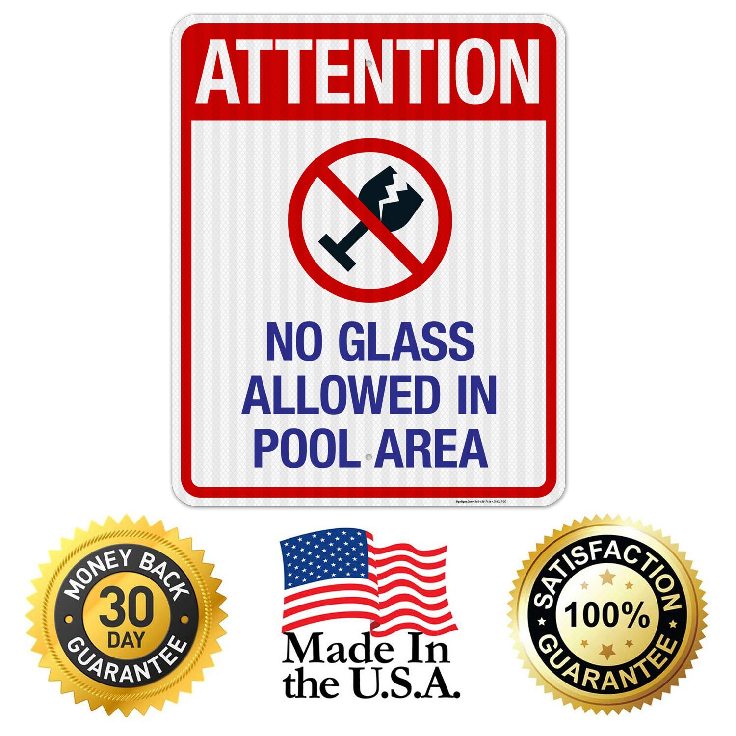 No Glass Allowed in Pool Area Sign - 24x30 Inches Reflective Aluminum Pool Safety Sign - Durable 3M EGP .080 Aluminum, Fade Resistant - Perfect for Public Pools, Water Parks & Backyard Swimming Areas