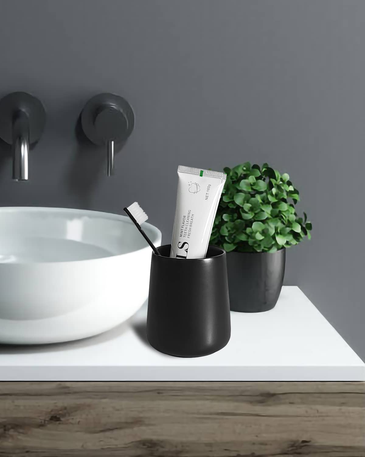 Matte Black Ceramic Toothbrush Holder & Toothpaste Organizer - Bathroom Countertop Storage Stand for Home Decor | Perfect for Modern Bathrooms, Vanities, and Dresser Organization