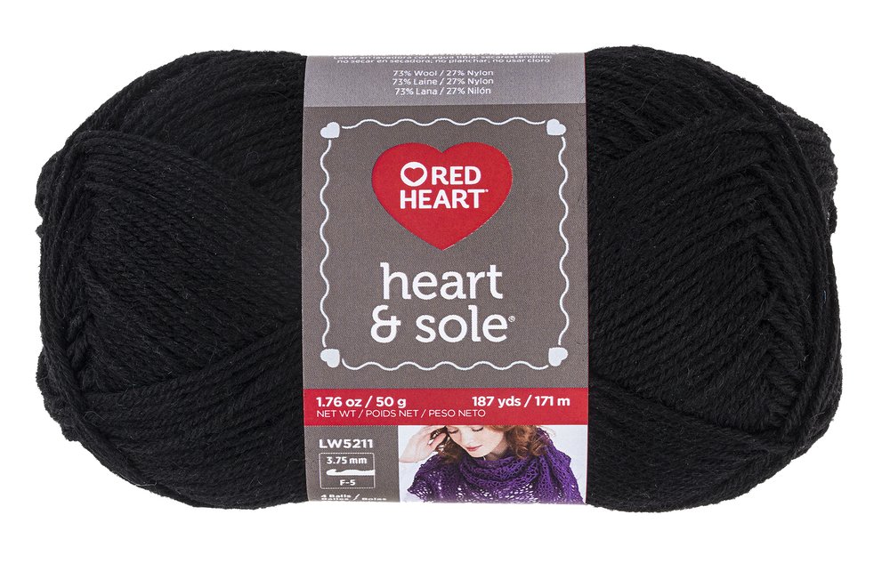 Heart & Sole Yarn by Red Heart - Soft Black Sock Yarn for Knitting & Crocheting Socks, Scarves, and Baby Clothes