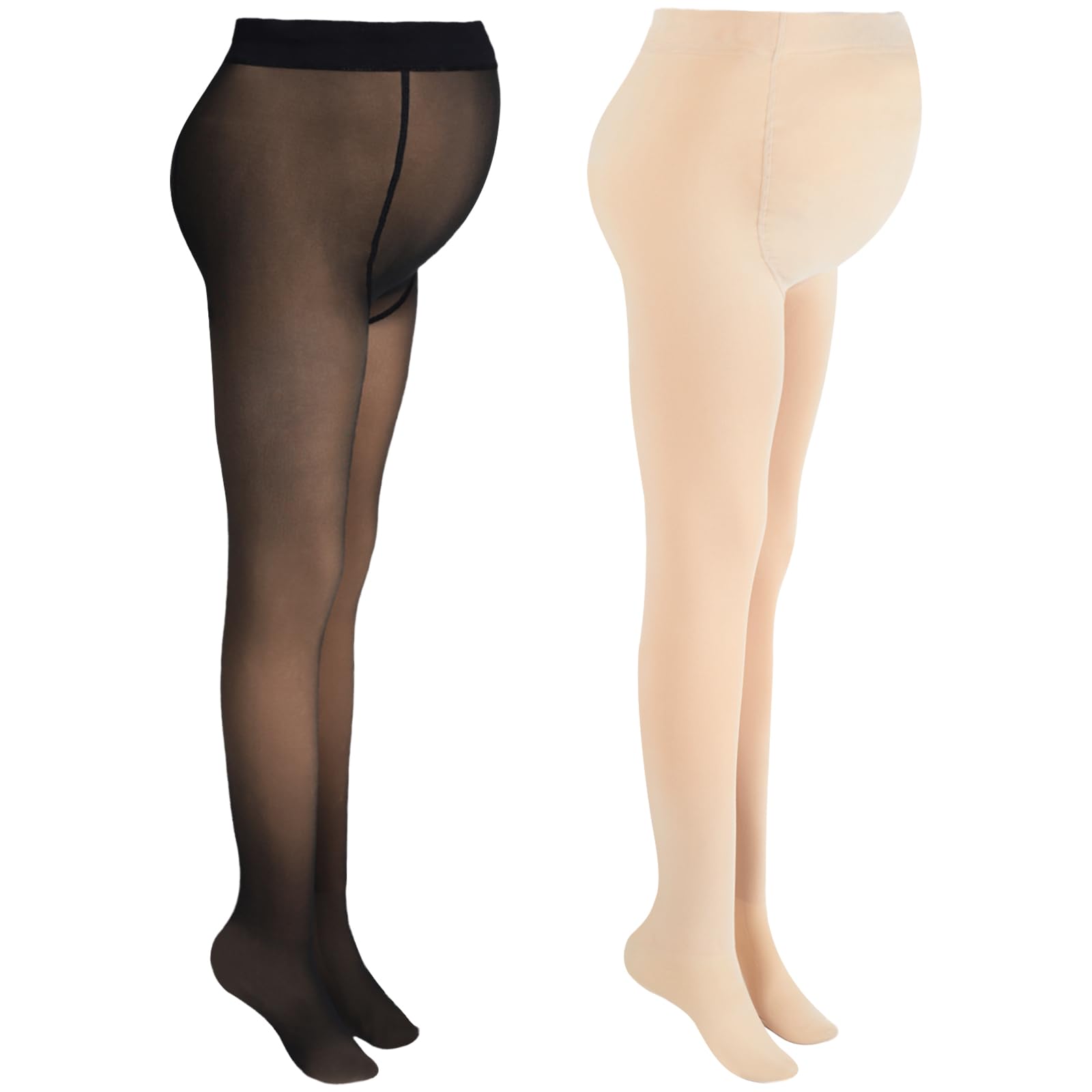 Bonuci 2 Pack Women's Maternity Pantyhose - Fleece Lined Winter Tights for Pregnancy, High Waist Stretchy Warm Tights for Pregnant Women - Perfect for Cold Weather, Office Wear & Everyday Comfort