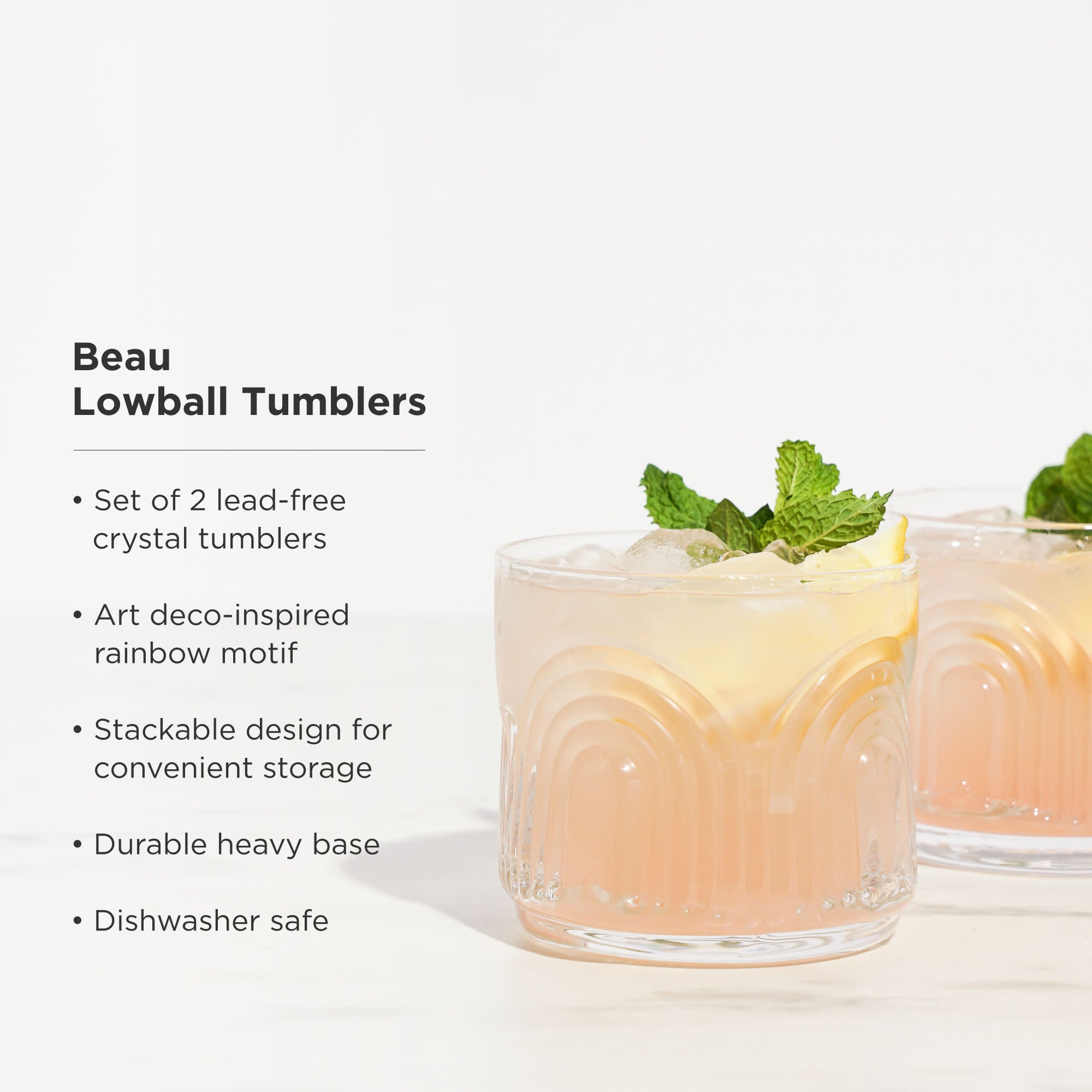Beau Crystal Lowball Tumblers Set of 2 - Elegant Whiskey Glasses for Bourbon, Scotch & Cocktails - Perfect for Home Bar, Gifts & Entertaining