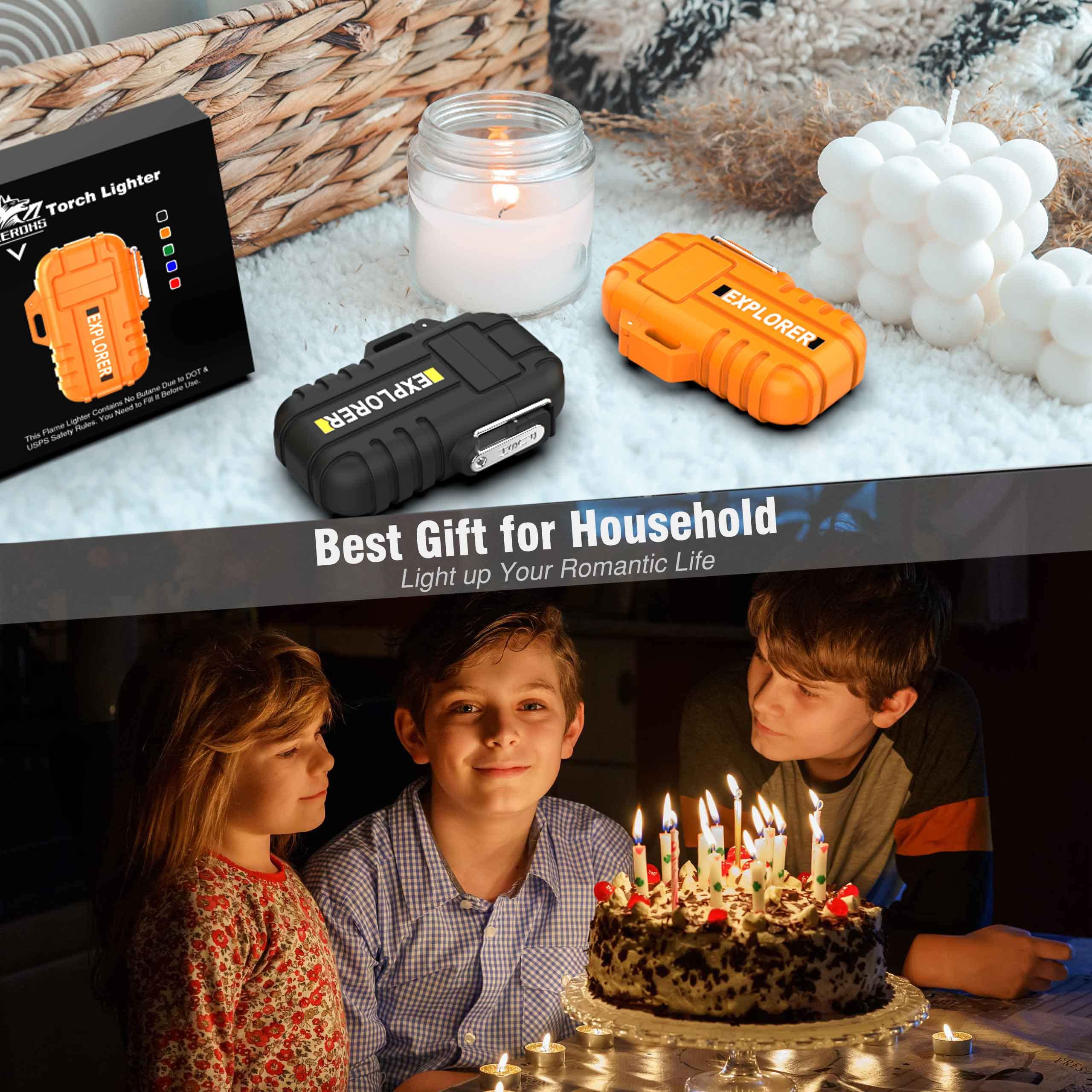 Refillable Torch Lighter - Windproof Butane Jet Flame for Camping, BBQ & Outdoor Use (Orange)