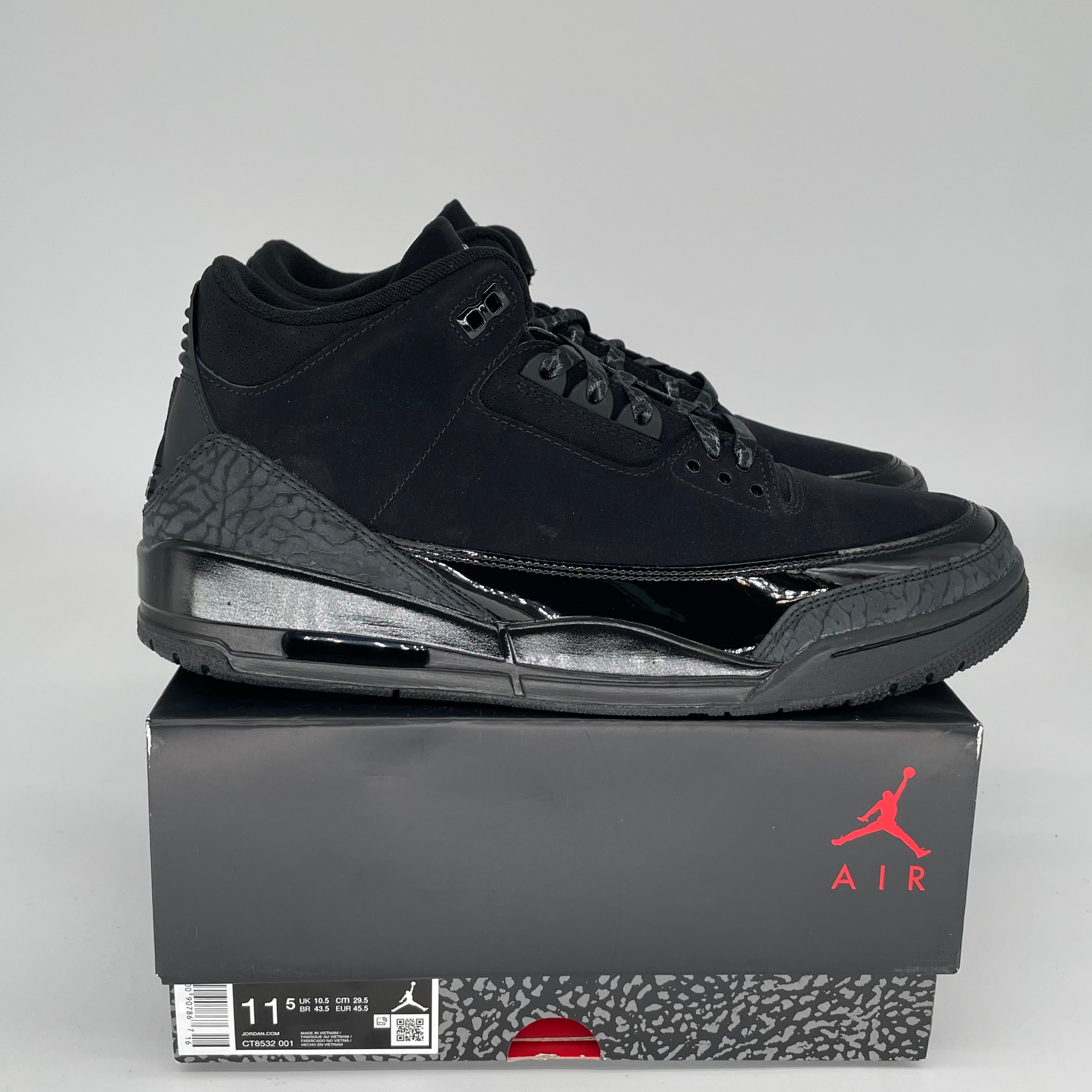 AIR JORDAN 3 Retro 'Black Cat' Men's Basketball Shoes Size 11.5 - Style CT8532-001 | Perfect for Streetwear & Sneaker Collectors