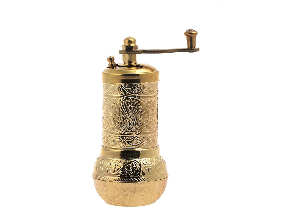 Premium Gold Manual Coffee Grinder - Hand Mill for Turkish, Greek, Arabic Coffee Beans & Spices - Adjustable Brass Burr Grinder for Espresso, French Press & Cold Brew - Perfect for Home & Travel Use