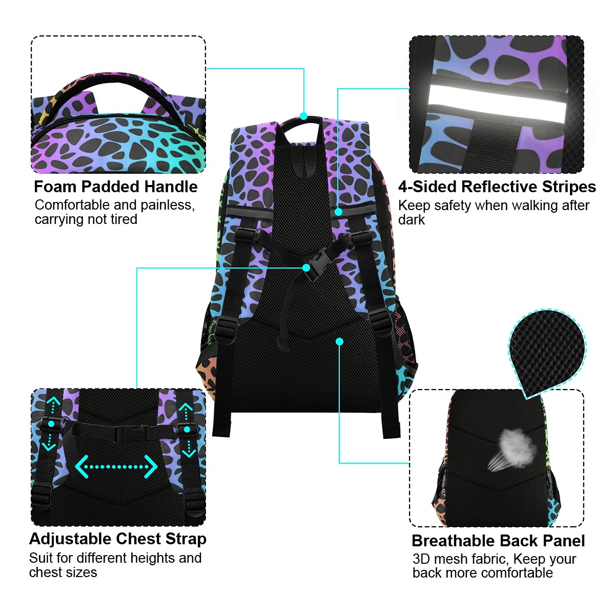 Rainbow Leopard Print Backpack for Kids & Teens - Lightweight School Backpack, Durable Travel Daypack for Boys & Girls - Perfect for School, College, Hiking & Daily Use