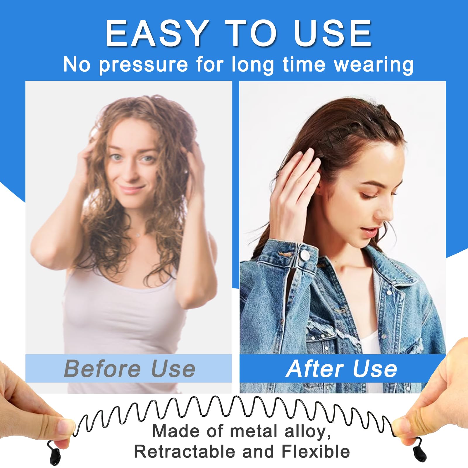 Premium Metal Sport Headbands for Men & Women - Non-Slip Wavy Hair Bands for Long Hair - Elastic Unisex Fitness Headwear (3 Pack) - Perfect for Running, Yoga, Gym & Outdoor Sports