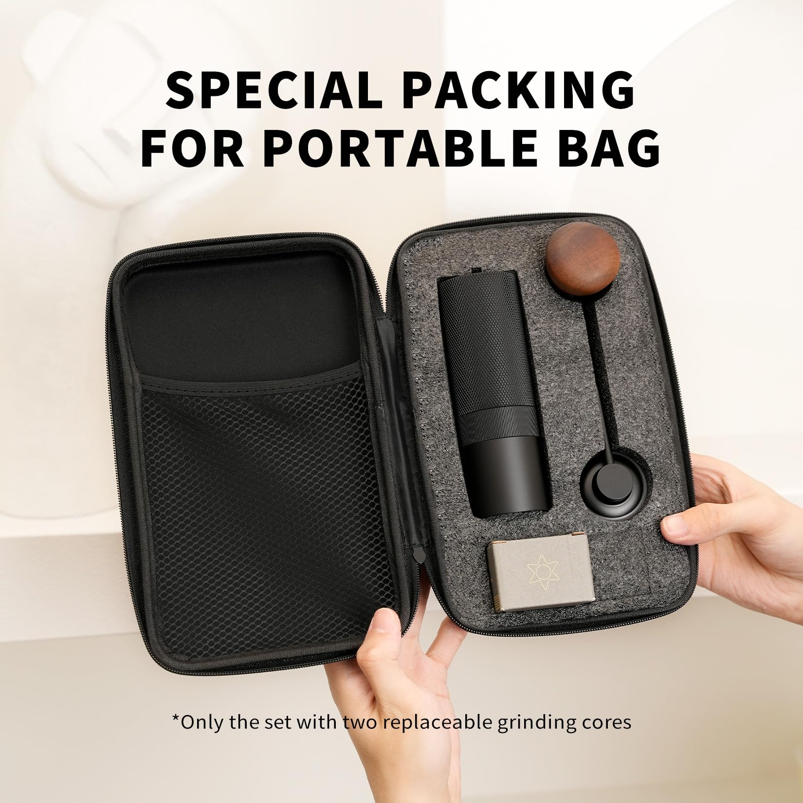 Premium MAVO Manual Coffee Grinder - 25g Capacity with 2 CNC Stainless Steel Conical Burrs (Pentagon & Hexagonal) | Perfect for French Press, Pour Over, Espresso & Travel | Portable Hand Crank Coffee Bean Grinder - Black