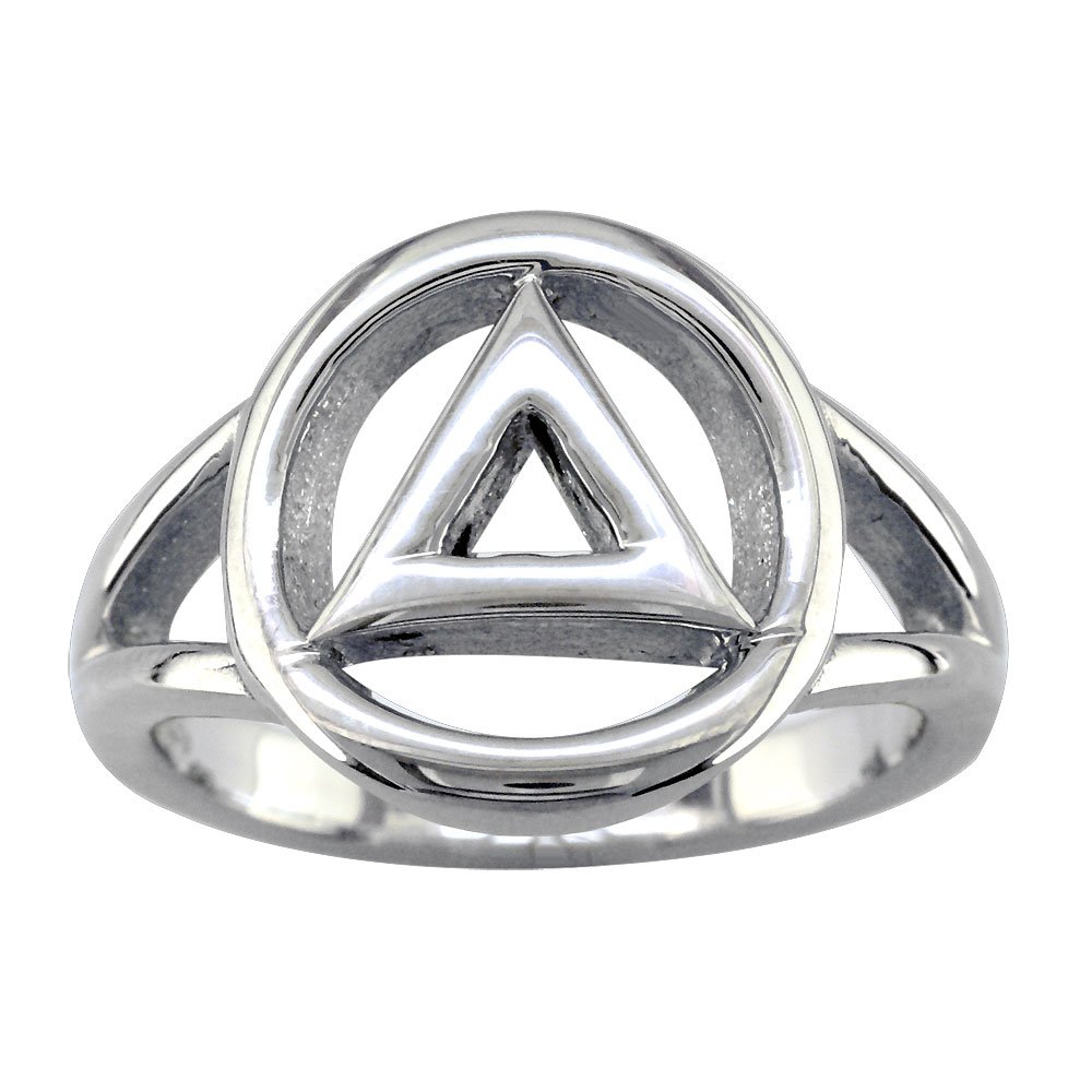 14K White Gold Sobriety Ring for Men & Women - AA Alcoholics Anonymous Recovery Jewelry - Perfect for 12-Step Meetings & Celebrating Milestones