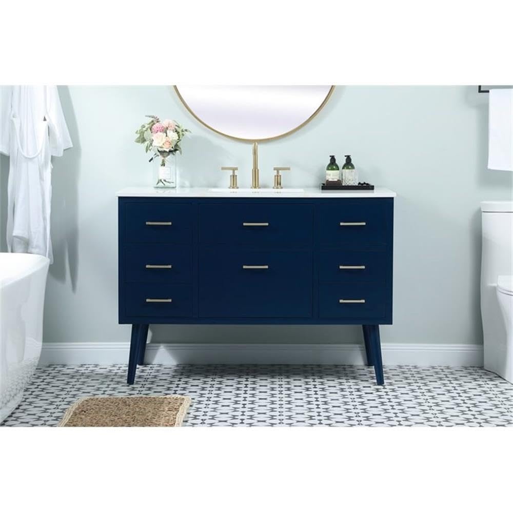 48 Inch Blue Bathroom Vanity Cabinet with Sink - Modern Elegant Kitchen & Bath Storage for Small Spaces | Perfect for Master Bath, Guest Bathroom Remodeling