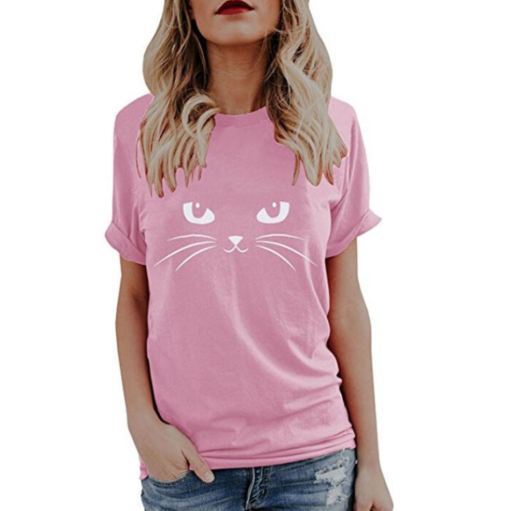 Women's Casual Cute Cat Print Short Sleeve T-Shirt - Soft Cotton Blouse for Everyday Wear | Perfect for Summer Outfits, Weekend Errands & Casual Dates