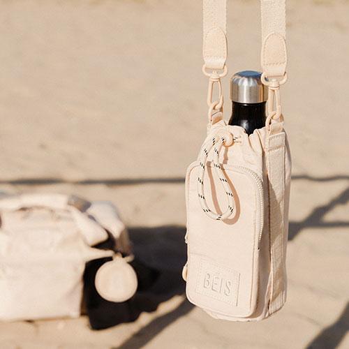 Premium Beige Water Bottle Sling - Lightweight & Adjustable Hydration Carrier for Hiking, Gym & Outdoor Activities