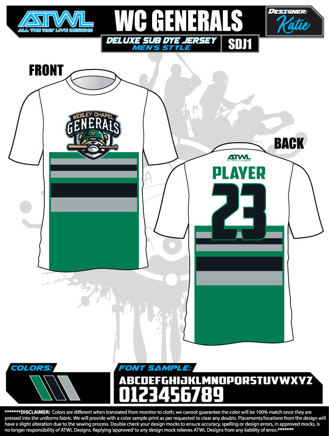 Wesley Chapel Fall League Men's Sublimated Dye Jerseys - Custom Team Uniforms for Baseball, Basketball & Soccer Games