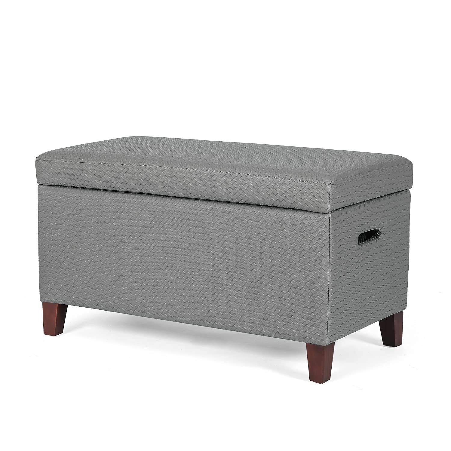 Edeco Faux Leather Storage Ottoman with Weaving Design - Multi-Purpose Footrest Stool & Long Bench for Bedroom, Living Room (Gray) | Perfect for Extra Seating, Storage & Home Decor