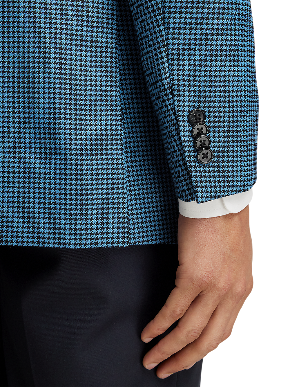 Premium Wool Houndstooth Single-Breasted Peak Lapel Blazer - Blue & Black Checkered Pattern | Formal Business Attire, Office Wear & Special Occasions