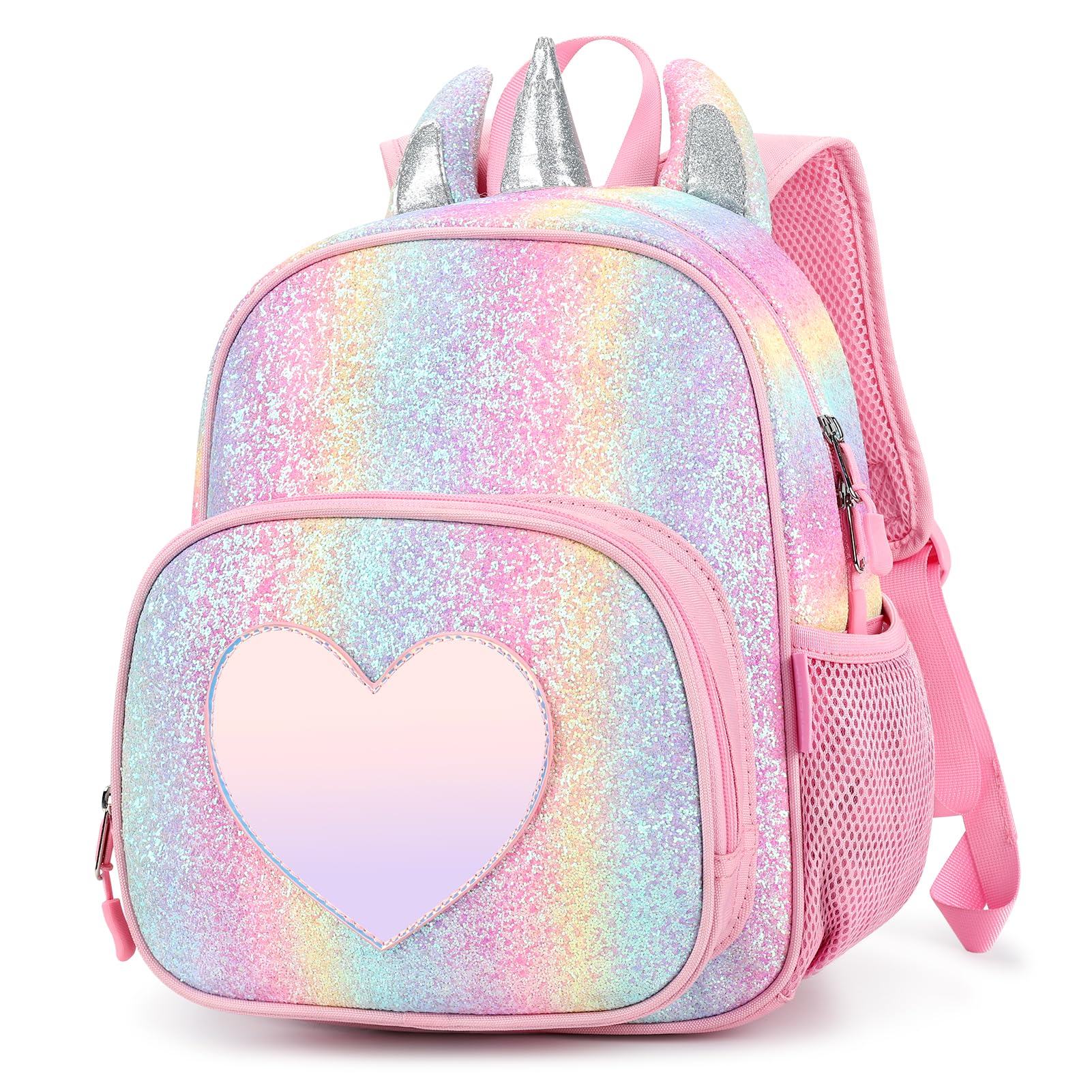 mibasies Toddler Backpack for Girls 2-4 Years - Cute Rainbow Unicorn Kids Backpack with Glitter for Preschool & Kindergarten - Perfect for School, Daycare & Travel Accessories