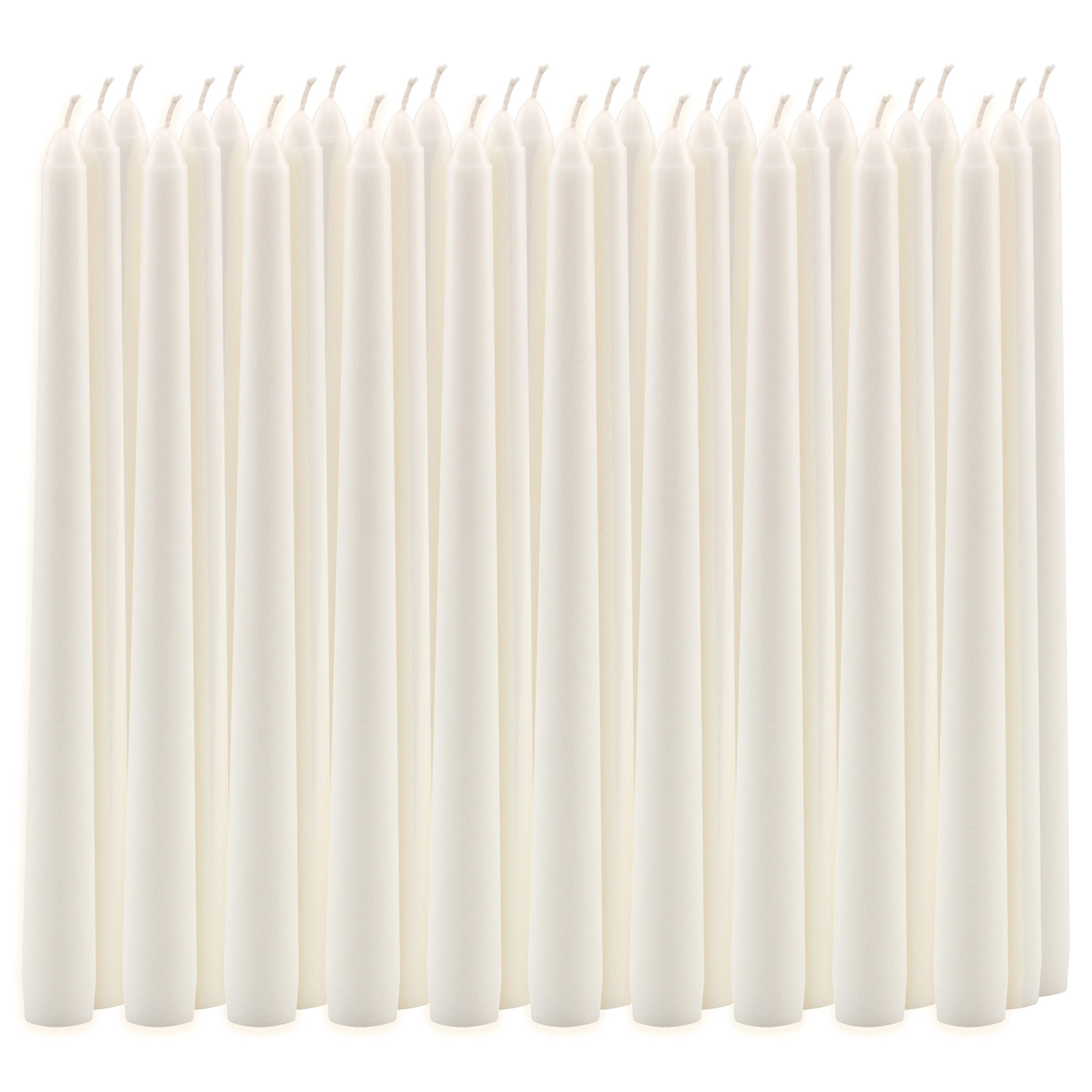 Stonebriar 10-Inch White Unscented Dripless Taper Candles - Pack of 30, 7-Hour Burn Time - Perfect for Weddings, Dinner Parties & Holiday Decorations
