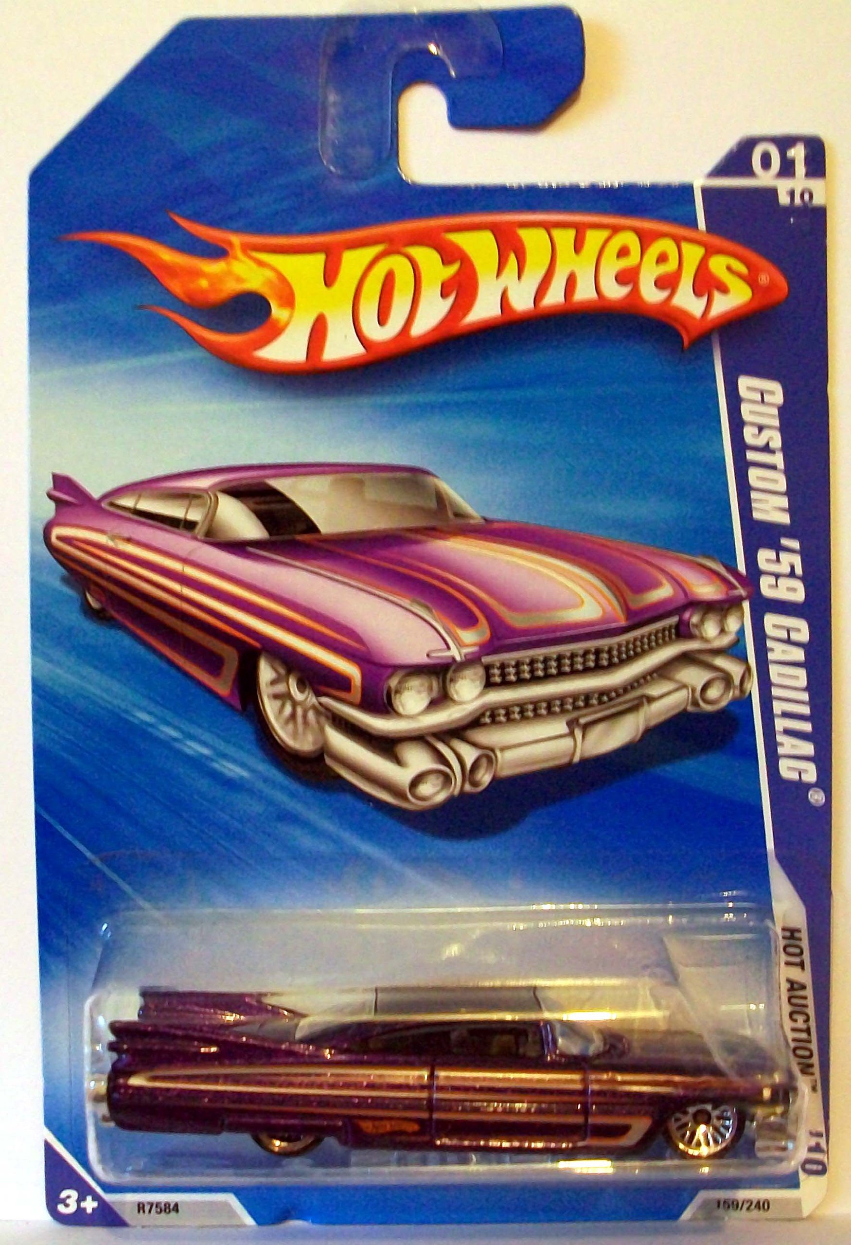 2010 Hot Wheels 159/240 Custom '59 Cadillac Purple 1:64 Diecast Model Car - Collectible Toy for Kids & Adults, Perfect for Display, Gifts, and Racing Games
