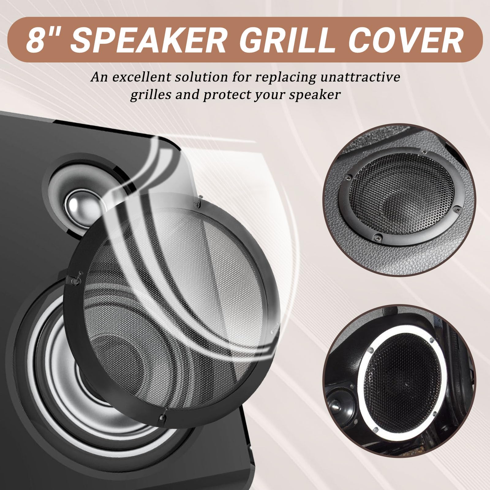 8 Inch Speaker Grill Cover - Metal Mesh & Black Plastic Rim for Car & Home Subwoofers - Durable Protection for Indoor & Outdoor Audio Systems