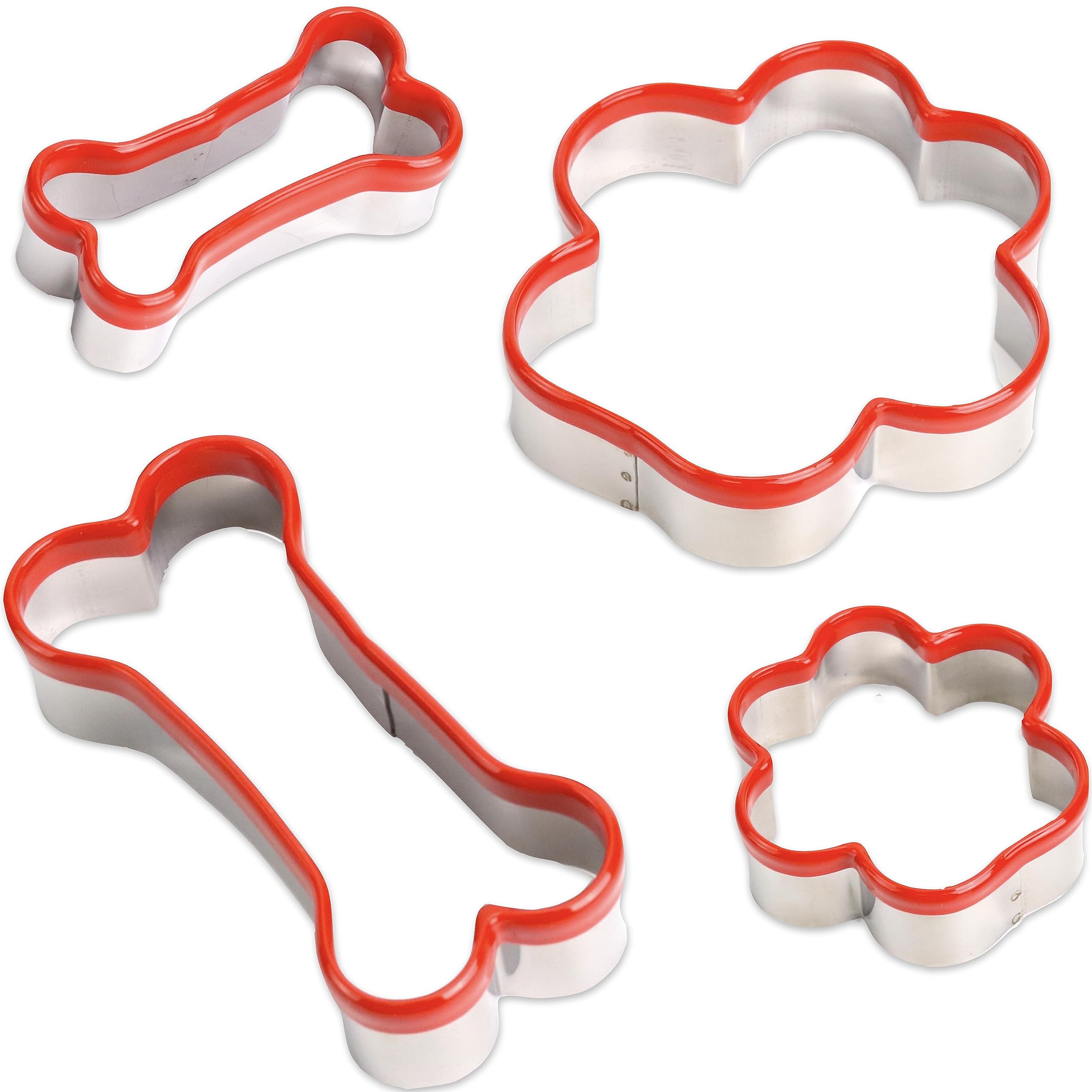 4 Pcs Dog Bone & Paw Cookie Cutters Set - Non-Toxic Soft PVC Coated Dog Treat Cutters for Baking, DIY Dog Biscuits & Homemade Pet Snacks - Perfect for Dog Birthday Parties, Training Rewards & Holiday Gifts