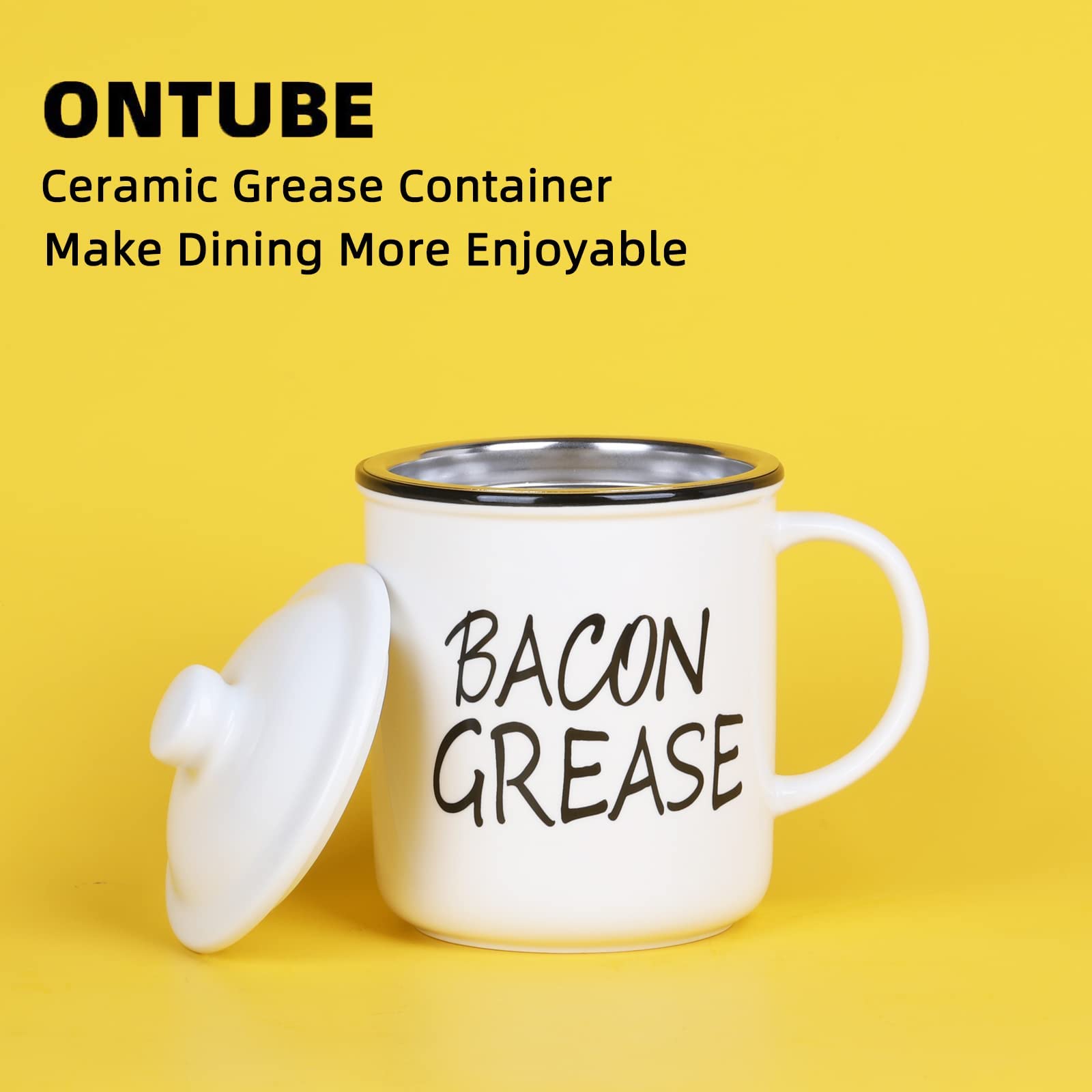 Premium Ceramic Bacon Grease Keeper with Built-in Strainer - White - Perfect for Kitchen Storage & Cooking Oil Recycling
