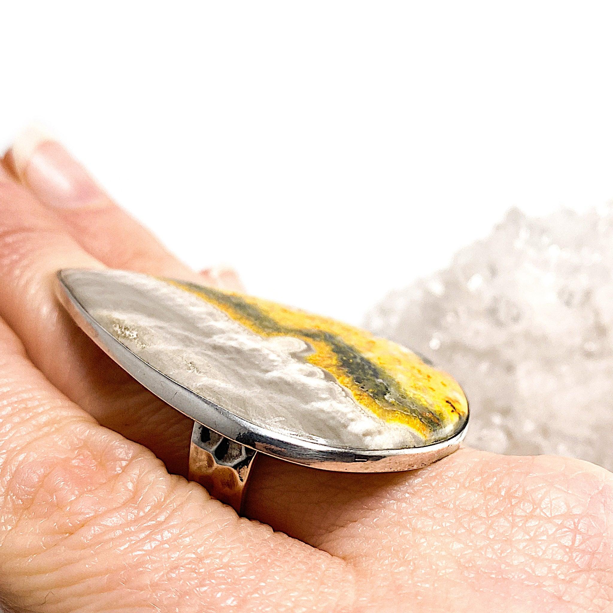 Bumble Bee Jasper Teardrop Cabochon Ring - Size 10 - KRGJ1180 - Handmade Gemstone Jewelry for Women - Perfect for Boho Style & Everyday Wear