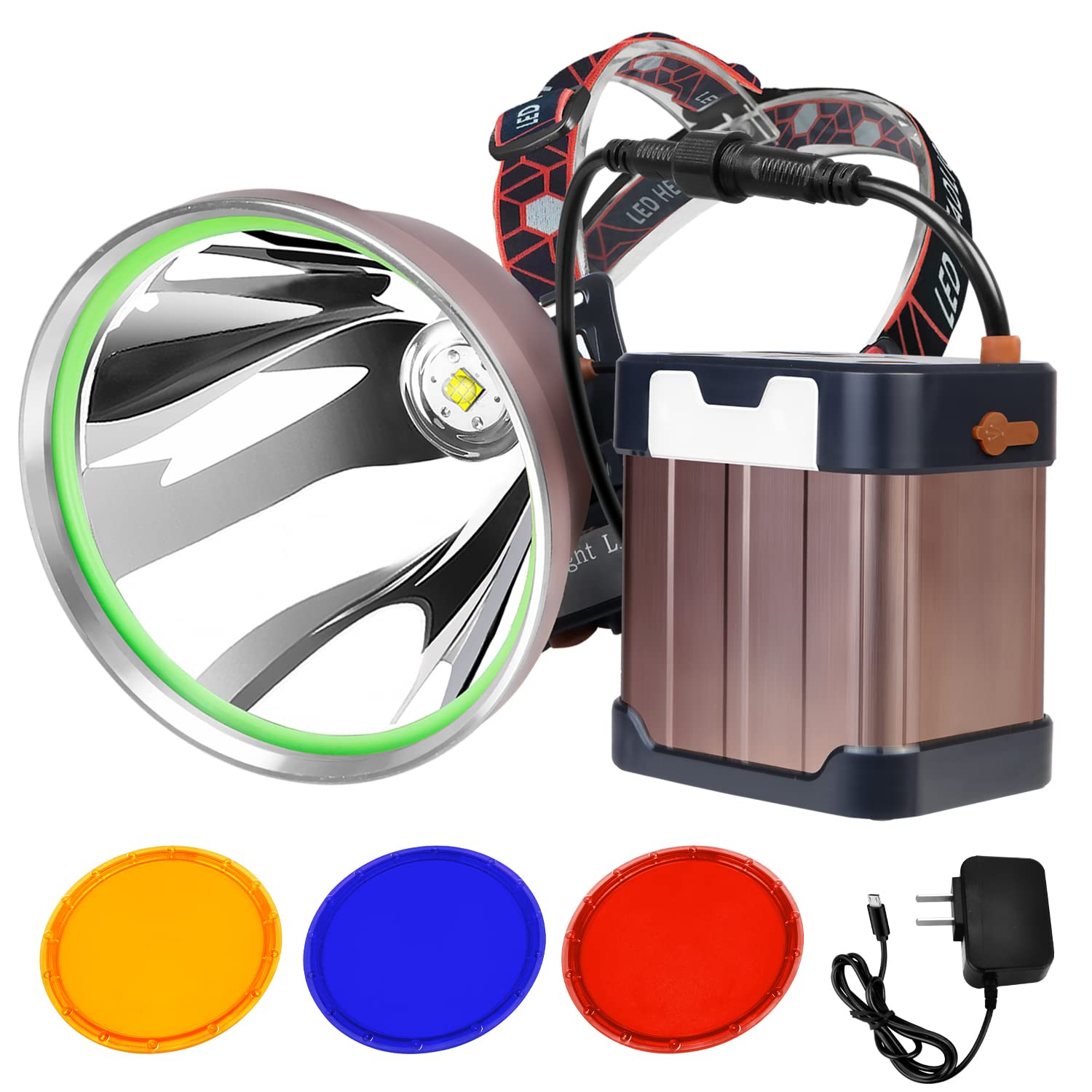 **High Power LED Headlamp for Coon Hunting - 22000mAh Rechargeable, Super Bright, Waterproof Headlight - Perfect for Hunting, Fishing, Camping & Outdoor Adventures**