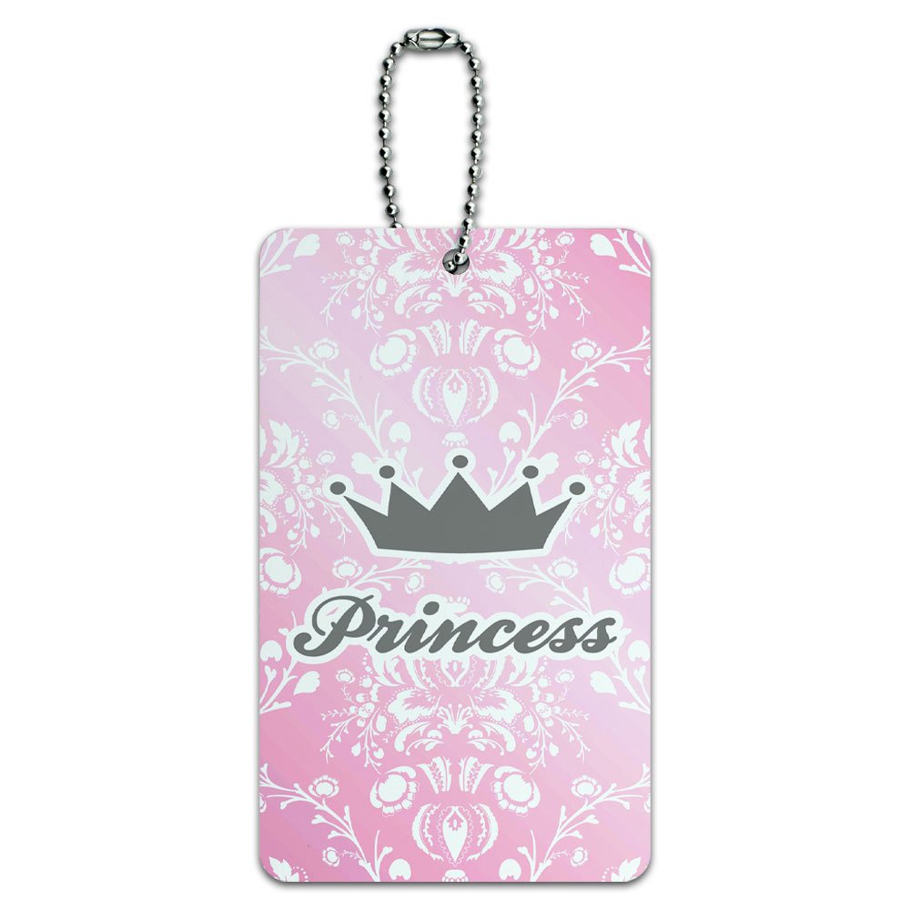 Pink Damask Princess Crown Luggage Tag - Personalized ID Card for Suitcases, Carry-On Bags & Travel Accessories | Perfect for Kids, Teens & Disney Fans