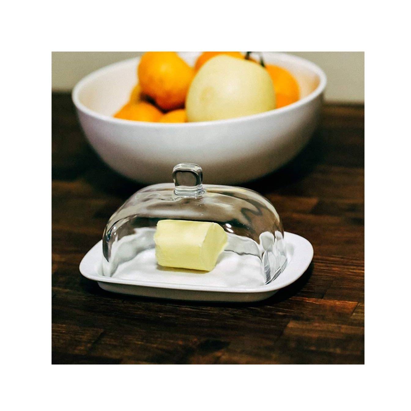 Ceramic Butter Dish with Glass Lid - Airtight Butter Keeper, Cheese Cover & Dessert Container for Kitchen Storage | Perfect for Dining Table, Breakfast Buffet, and Home Decor