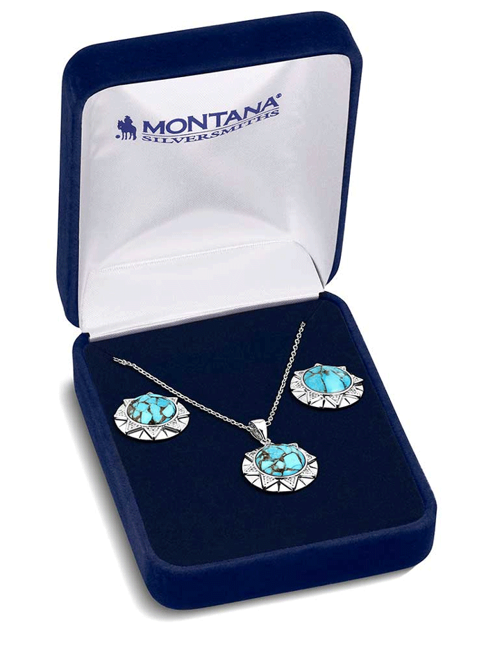 Montana Silversmiths JS6124 Women's Inner Love Turquoise Jewelry Set - Sterling Silver Necklace & Earrings Set for Everyday Wear & Special Occasions