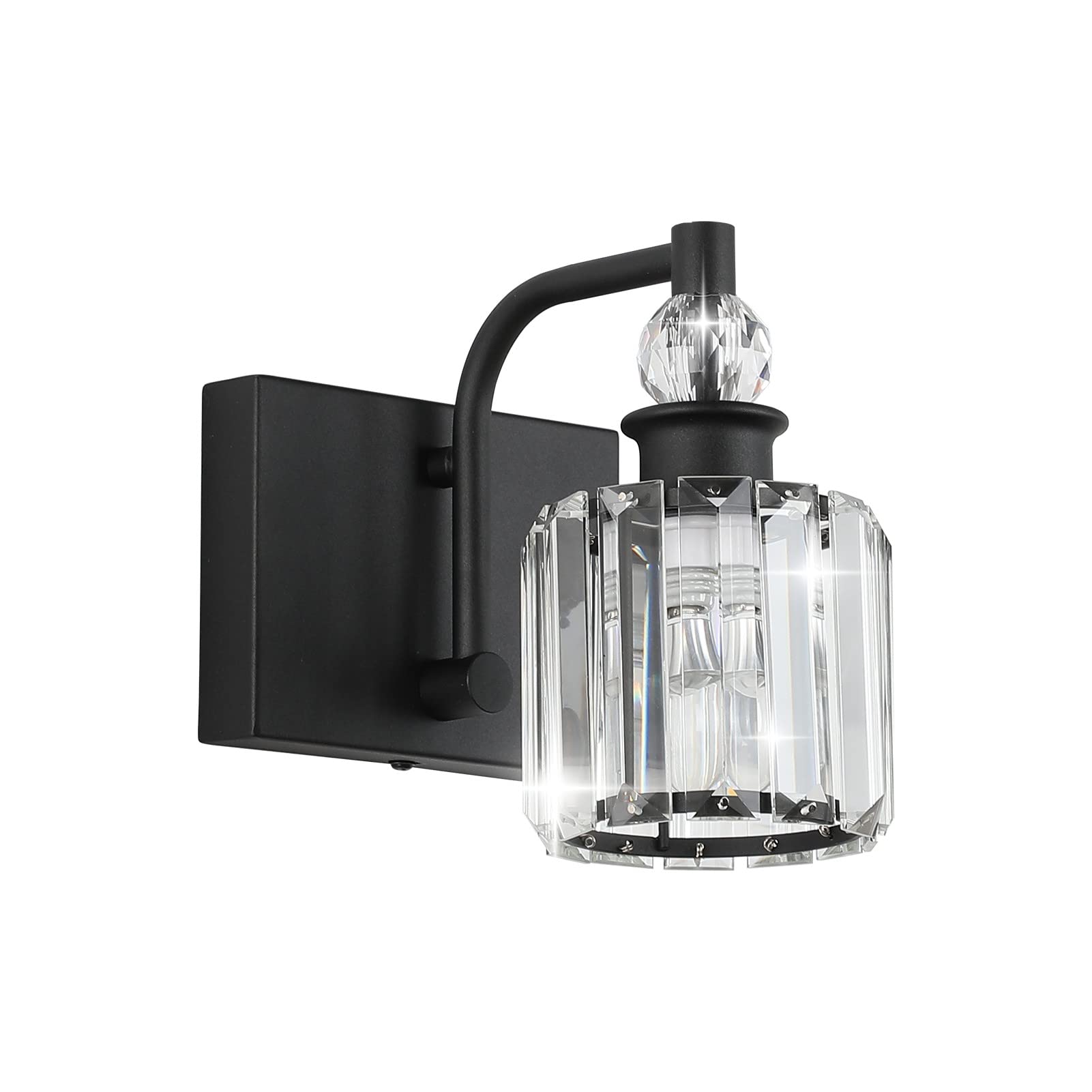 Ralbay Crystal Black Wall Sconce - 1 Light Modern Bathroom Vanity Lighting Fixture with Elegant Crystal Accents for Bathroom, Bedroom, or Hallway Decor