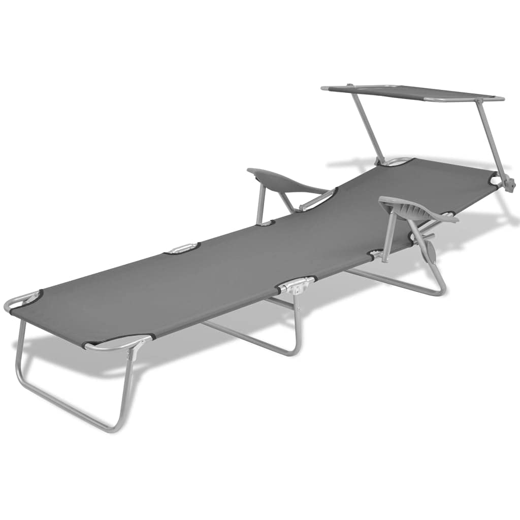 Premium Folding Chaise Lounge Chair for Outdoor - Adjustable Backrest & Canopy - Steel Gray Sun Lounger for Pool, Beach, Patio, Backyard, Deck | Perfect for Relaxing, Sunbathing & Outdoor Lounging