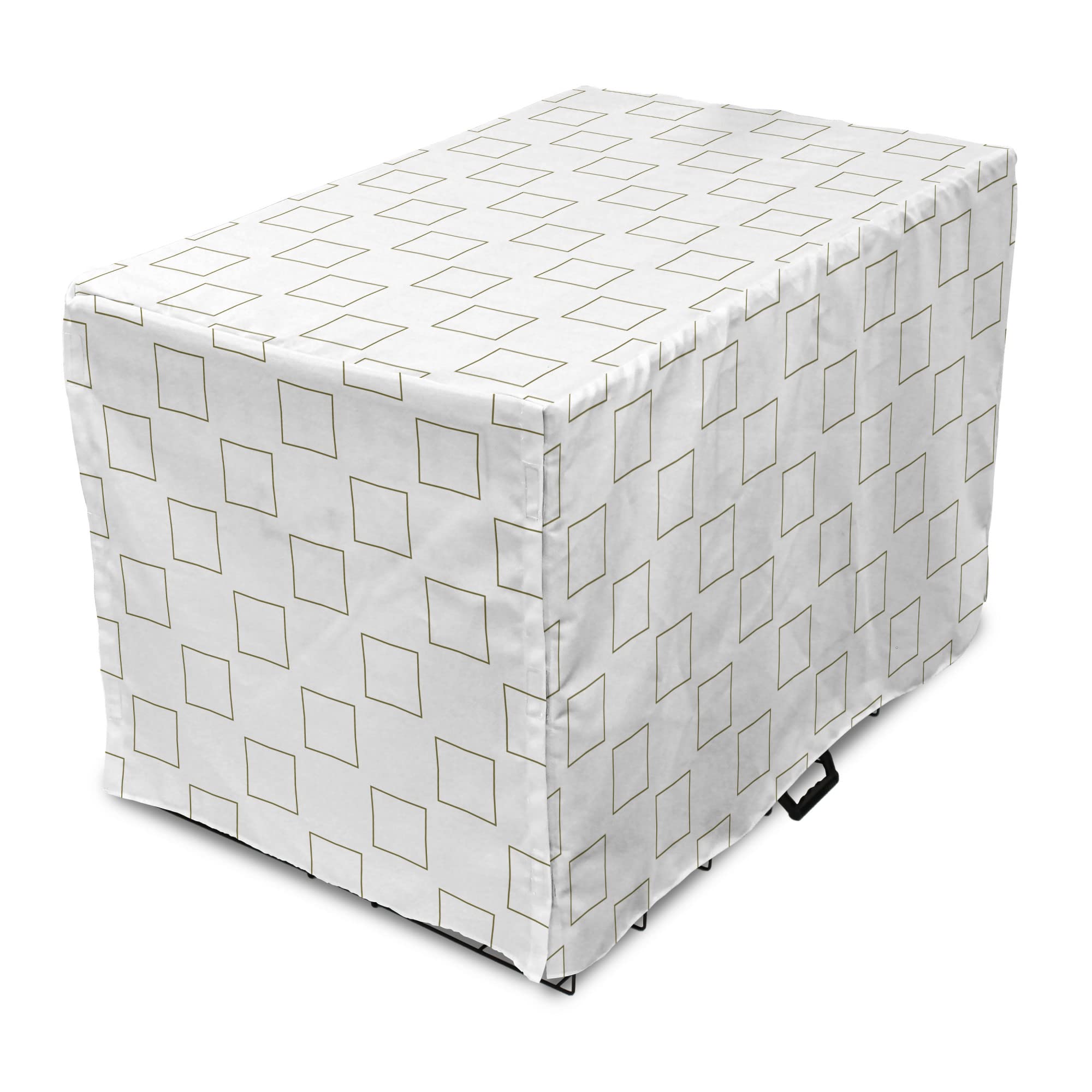 Ambesonne Minimalist Dog Crate Cover - Geometric Curved Squares Pattern Pet Kennel Cover for Medium Dogs & Cats, 24 Inch, White Dust - Perfect for Living Room, Bedroom & Home Decor