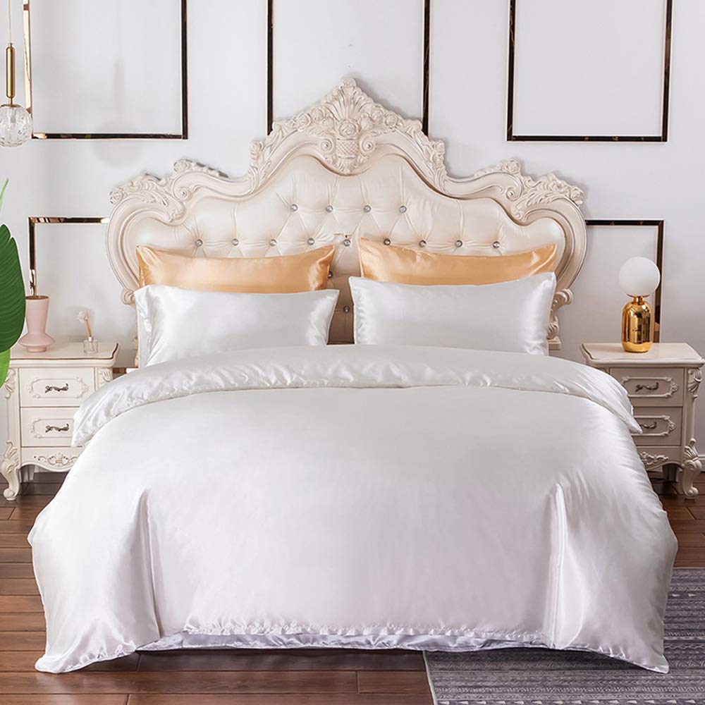 Luxury White Satin Duvet Cover Set - Oversized King Size Silky Soft Bedding with Zipper Closure | Elegant Home Decor for Master Bedroom, Hotel-Style Upgrade, Wedding Gift & Cozy Sleep Experience