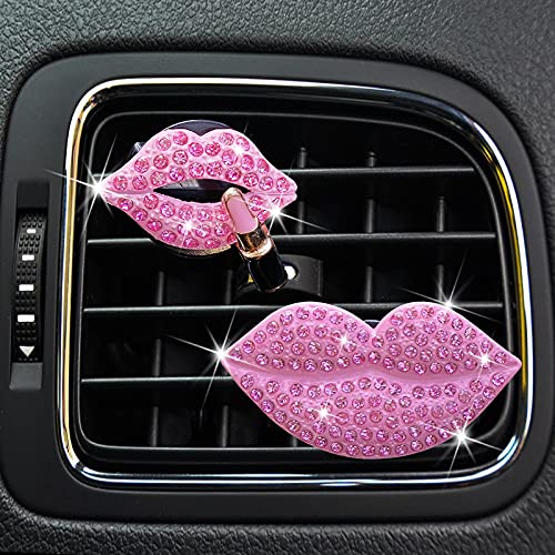Sparkling Rhinestone Crystal Lips Car Vent Clip - Sexy Bling Lip Charm for Women & Girls - Diamond Car Interior Decor Accessory (Pink) | Perfect for Car Dashboard, Air Vent Decoration & Gift Giving