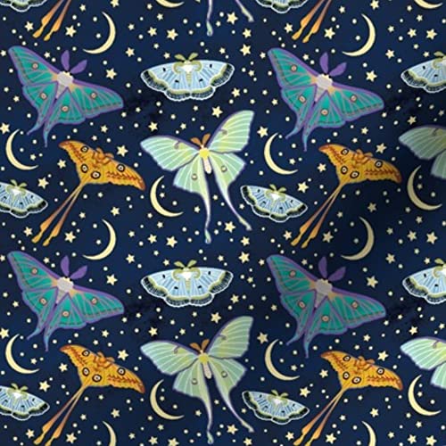 Moon Moths Printed Minky Fabric Fat Quarter - Soft Plush Fabric for Baby Blankets, Quilt Backing & Sewing Projects - DIY Nursery Decor & Cozy Home Textiles