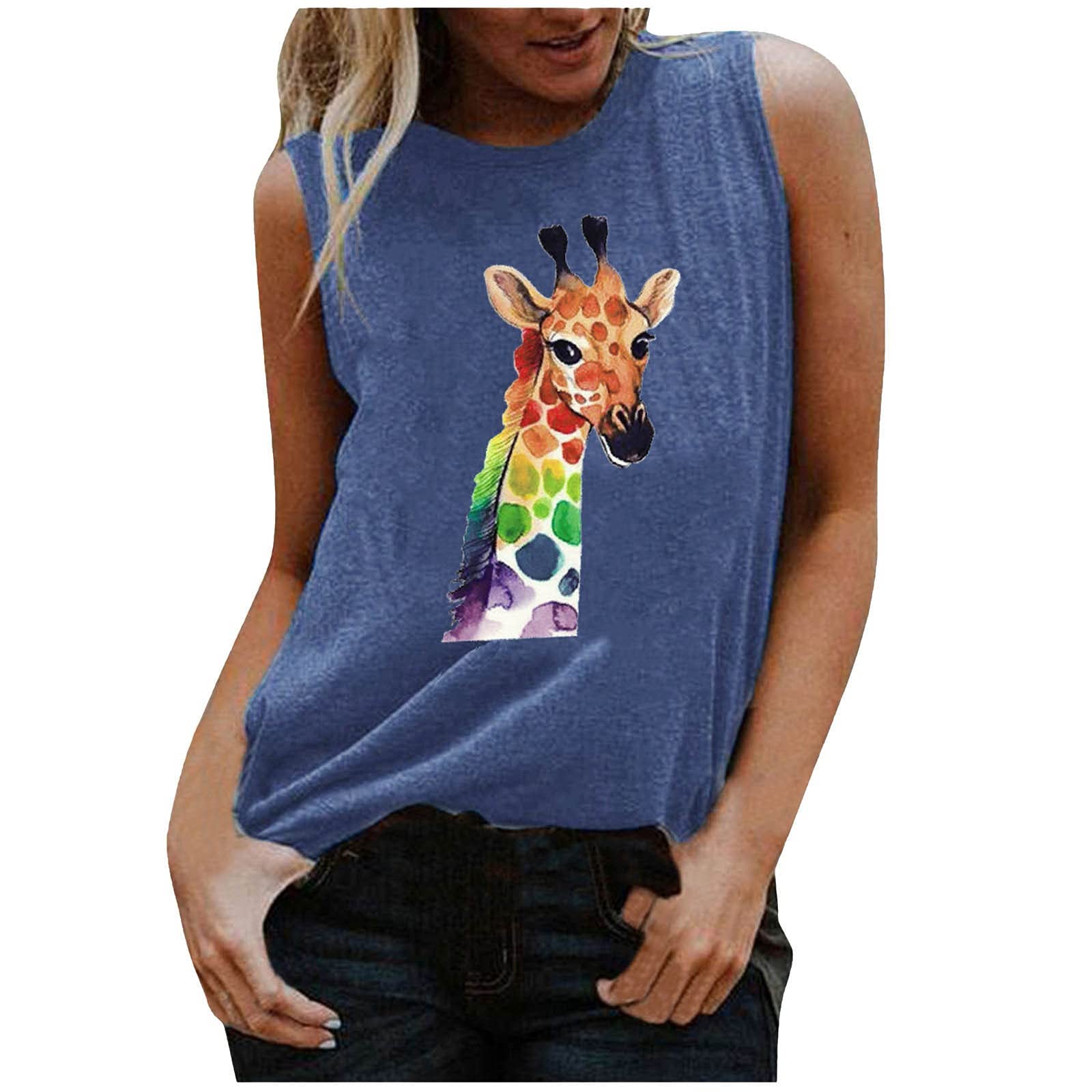 Trendy 2021 Women's Deer Print Round Neck Vest Top - Comfortable Fashion Blouse for Ladies | Perfect for Casual Wear, Office Outfits & Summer Style
