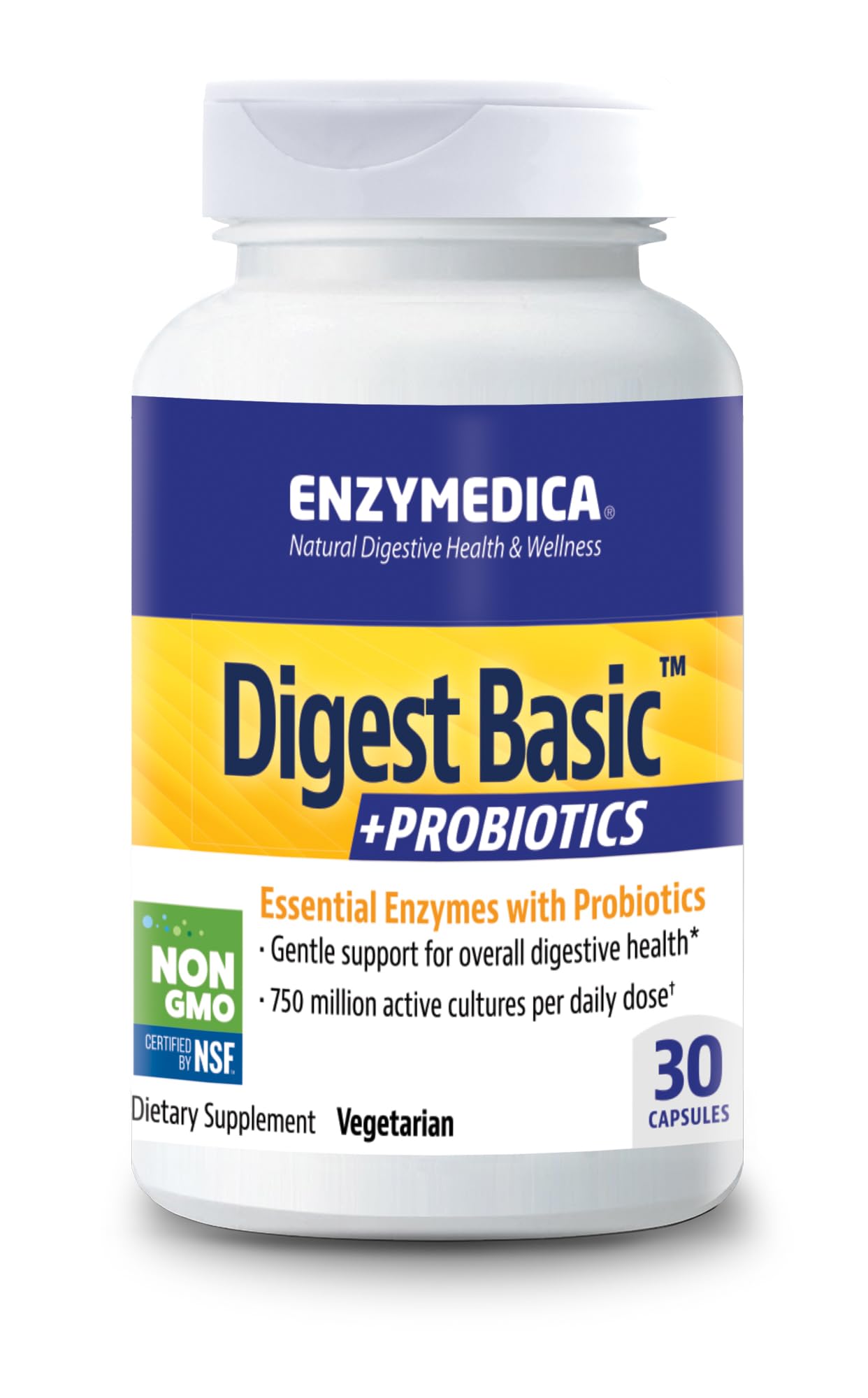 Enzymedica Digest Basic + Probiotics 30 Capsules - Digestive Enzyme Supplement with Probiotics for Gut Health & Bloating Relief - Supports Digestion After Meals & Travel