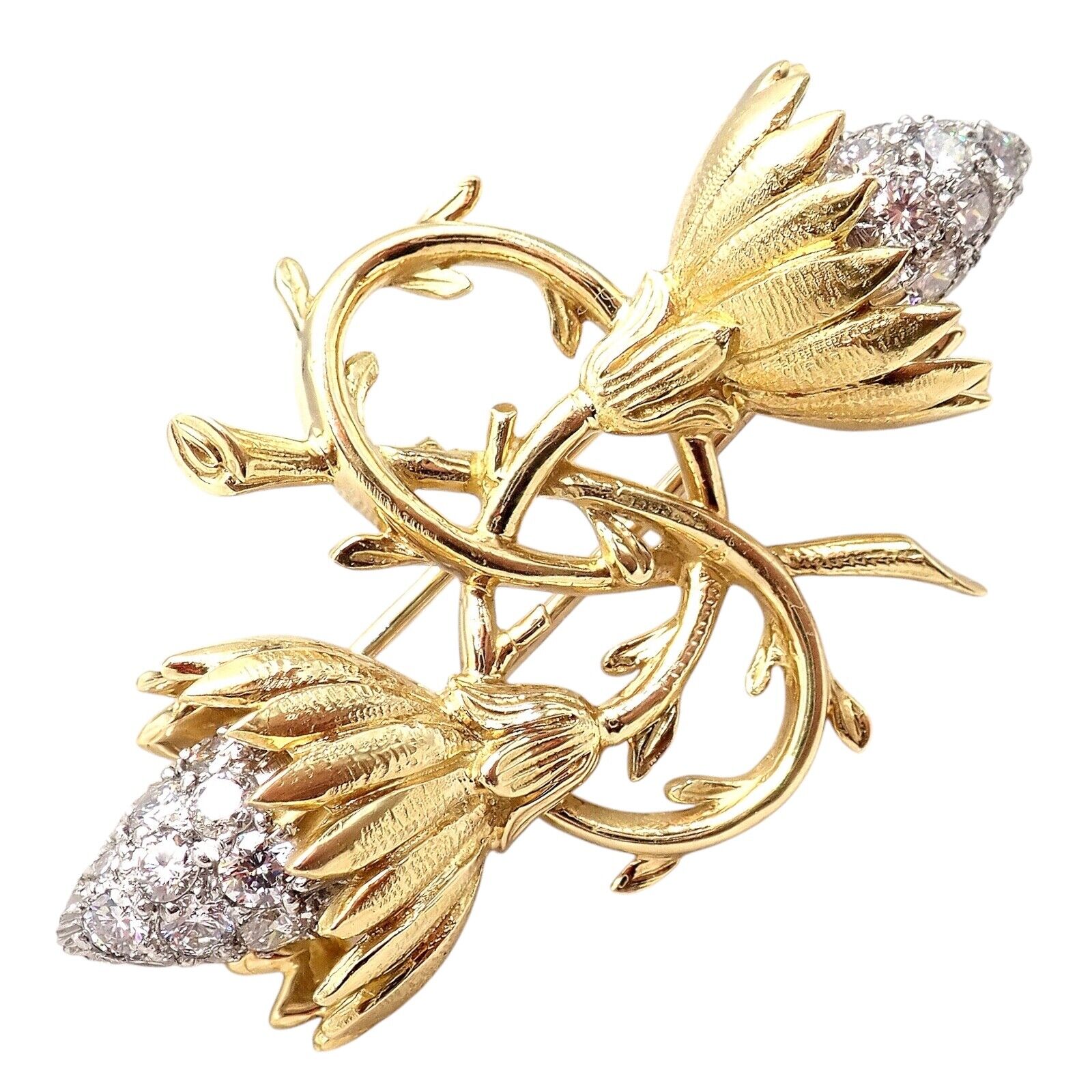 Authentic Tiffany & Co Schlumberger 18K Yellow Gold & Platinum Diamond Brooch Pin - Luxury Jewelry Gift for Women, Perfect for Weddings & Special Occasions