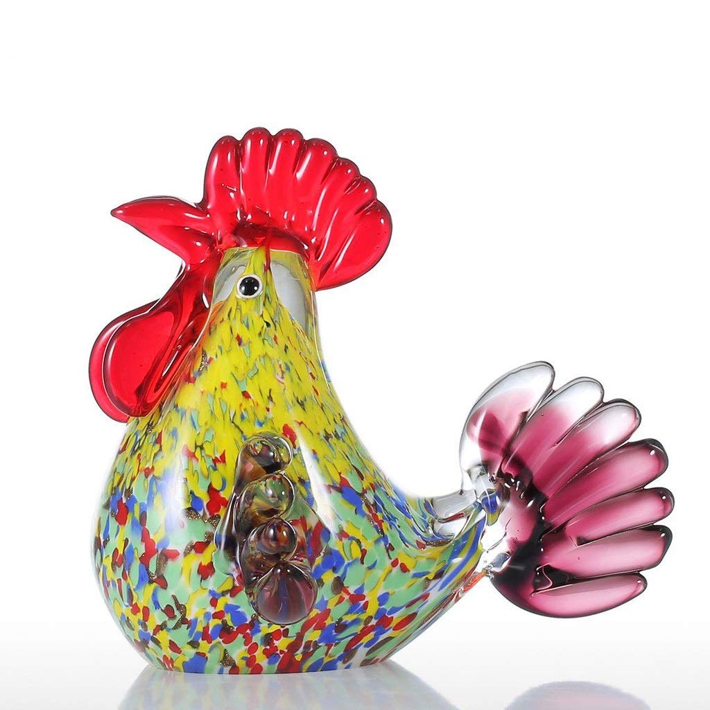 JYDQM Multicolor Rooster Glass Sculpture - Handcrafted Animal Figurine for Home Decor, Gift, and Collectibles | Perfect for Farmhouse, Kitchen, or Office Display