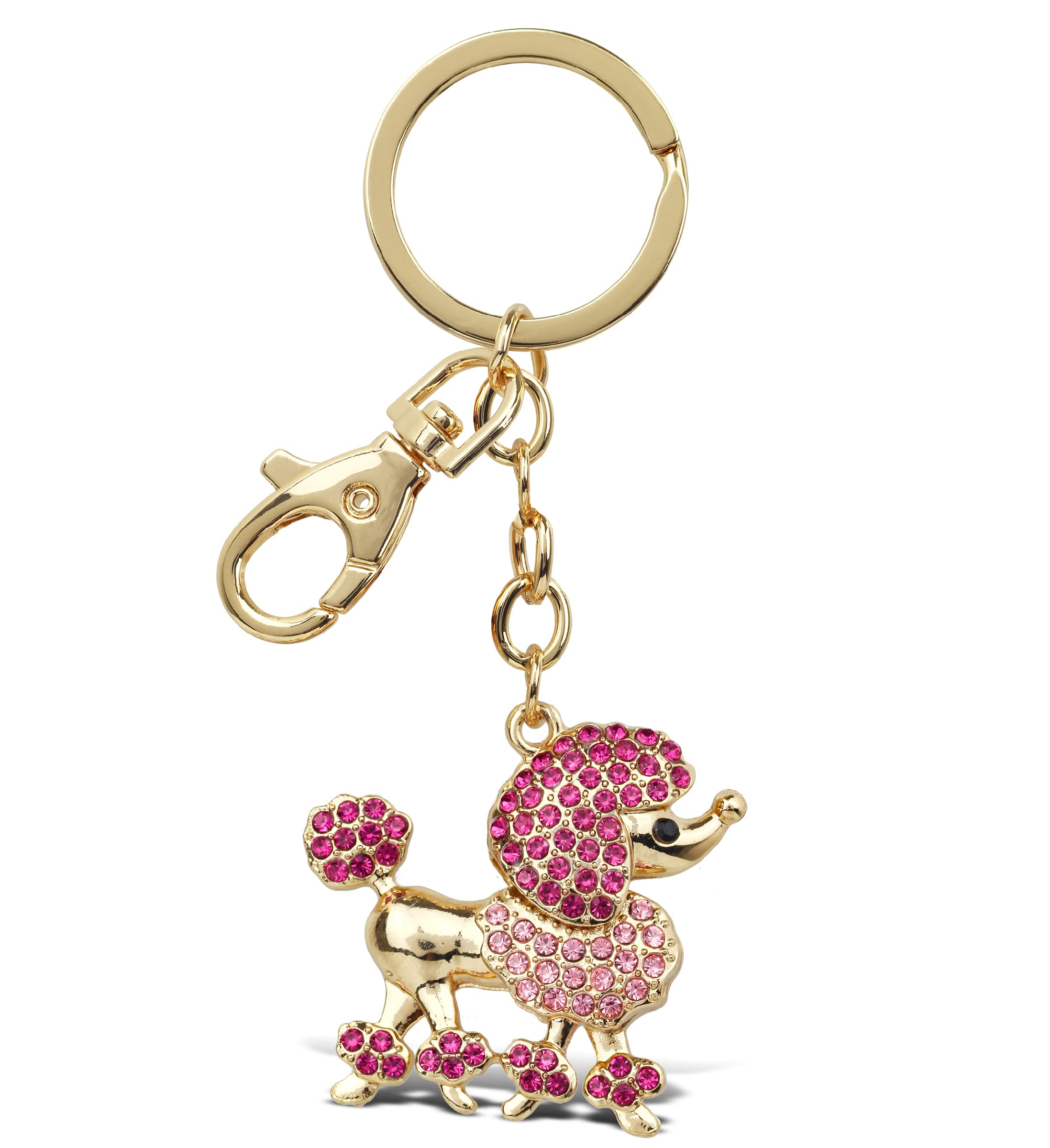 Elegant Pink Poodle Dog Keychain - Gold 3D Sparkling Rhinestone Charm, Fashionable Stylish Metal Alloy Key Ring with Clasp | Durable Crystal Jewelry Accessory for Women, Girls, Pets Lovers | Perfect for Keychains, Bags, Gifts & Party Favors