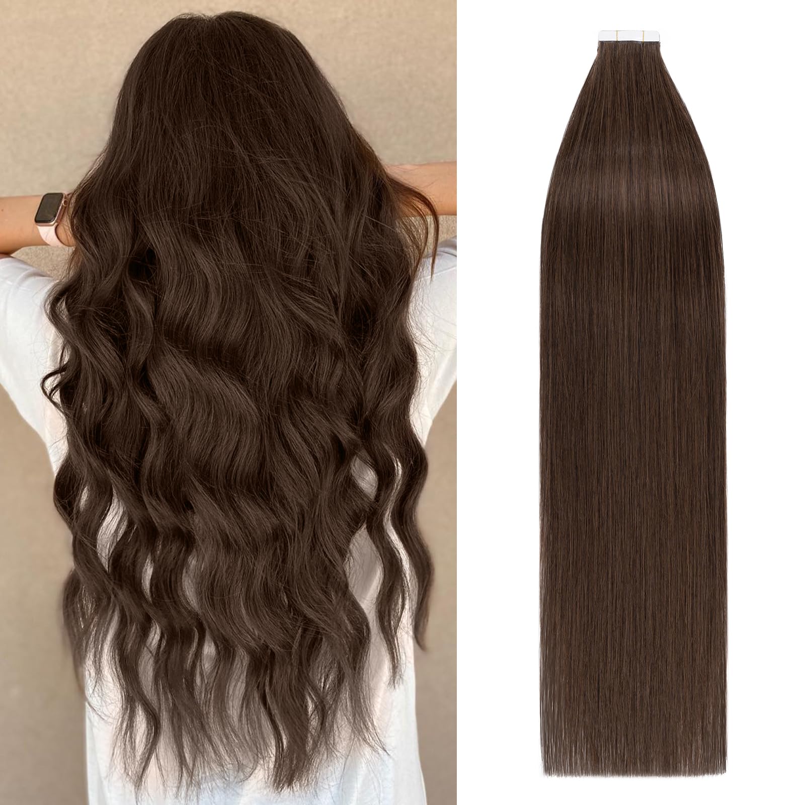 20pcs 30g Tape in Hair Extensions 100% Remy Human Hair - Balayage Medium Brown #04, 22 Inch Seamless Skin Weft Straight Extensions for Volume & Length | Perfect for Weddings, Parties & Daily Styling