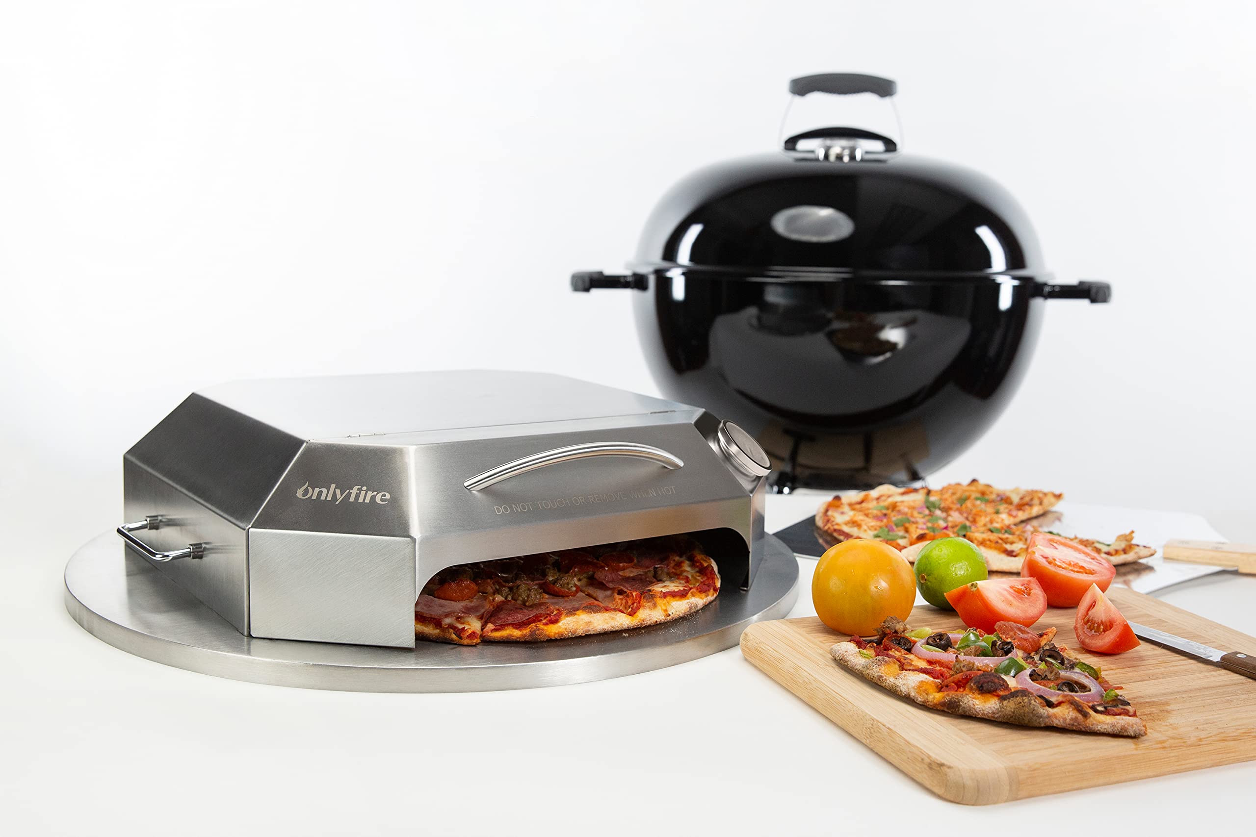 OnlyFire 22 Inch Stainless Steel Pizza Oven Kit for Charcoal Kettle Grill - Outdoor Pizza Maker Set with Pizza Chamber, Stone, Peel & Thermometer | Perfect for Backyard BBQs, Camping & Outdoor Cooking Parties