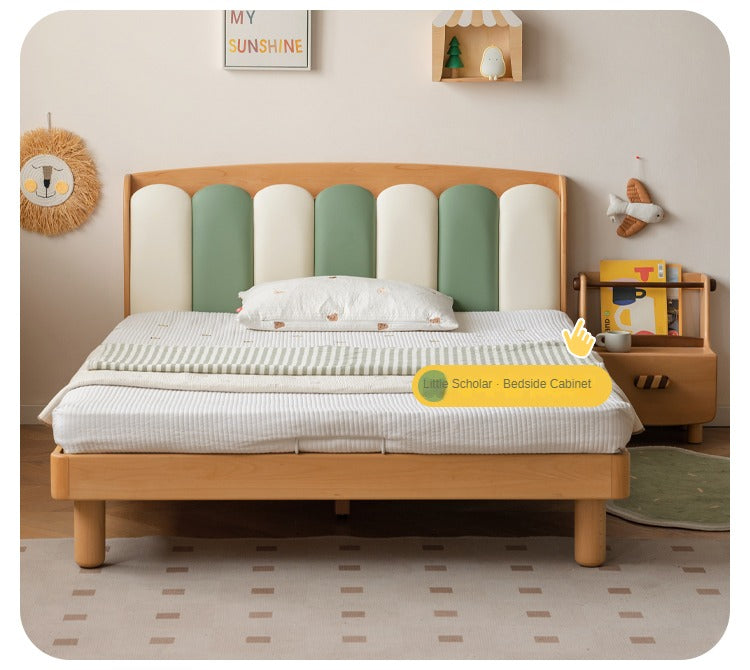 Solid Beech Wood Soft Single Kids Bed - Durable & Safe Children's Bedroom Furniture for Toddlers & Teens - Perfect for Bedrooms, Daycare, and Guest Rooms